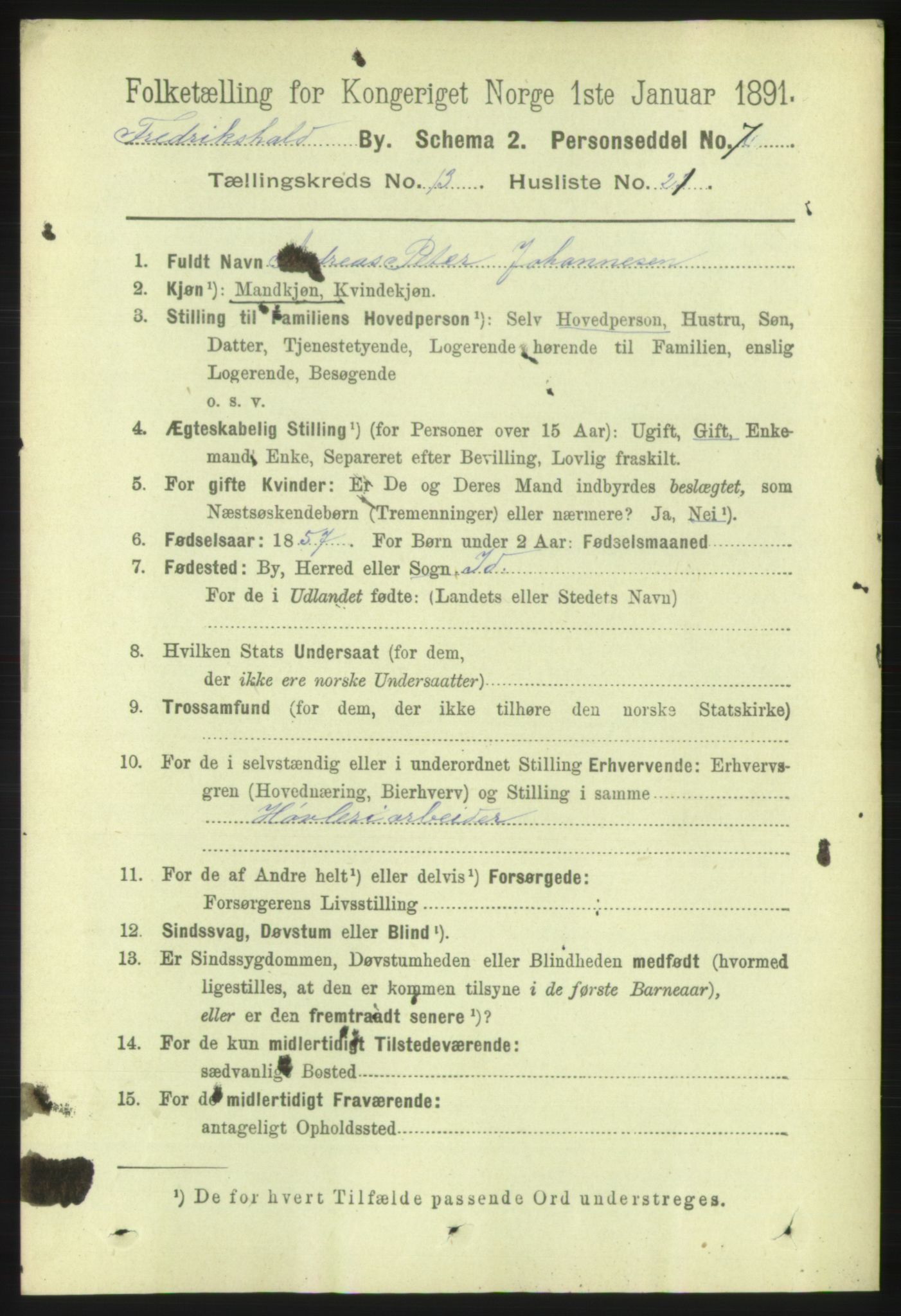 RA, 1891 census for 0101 Fredrikshald, 1891, p. 8973