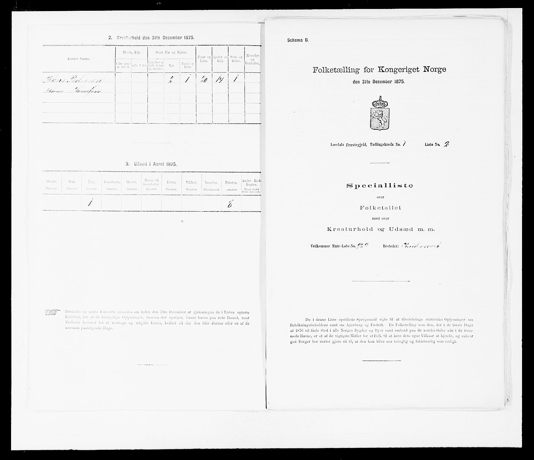 SAB, 1875 census for 1422P Lærdal, 1875, p. 23