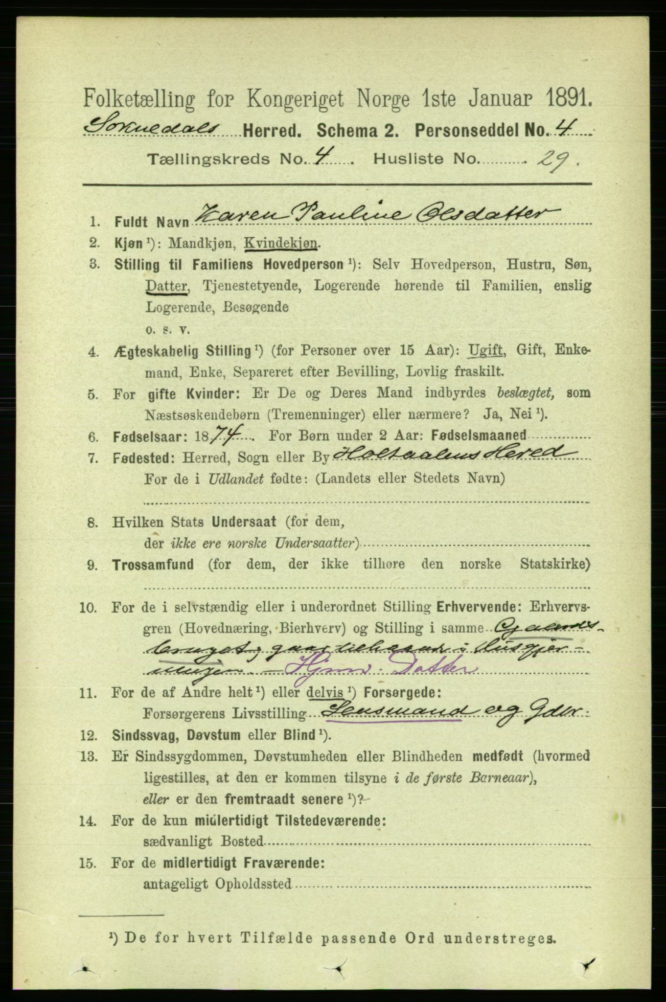 RA, 1891 census for 1649 Soknedal, 1891, p. 1780