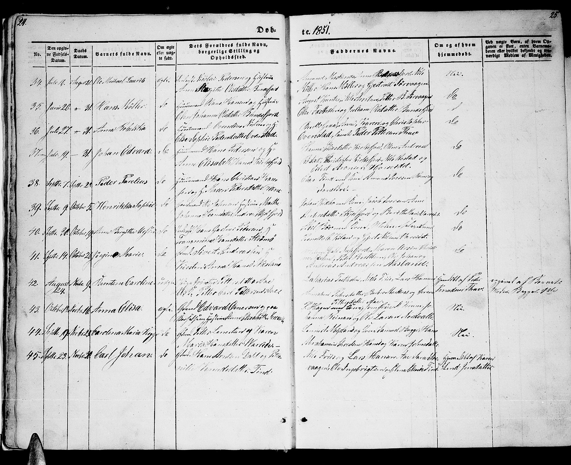 Ministerialprotokoller, klokkerbøker og fødselsregistre - Nordland, AV/SAT-A-1459/885/L1212: Parish register (copy) no. 885C01, 1847-1873, p. 24-25