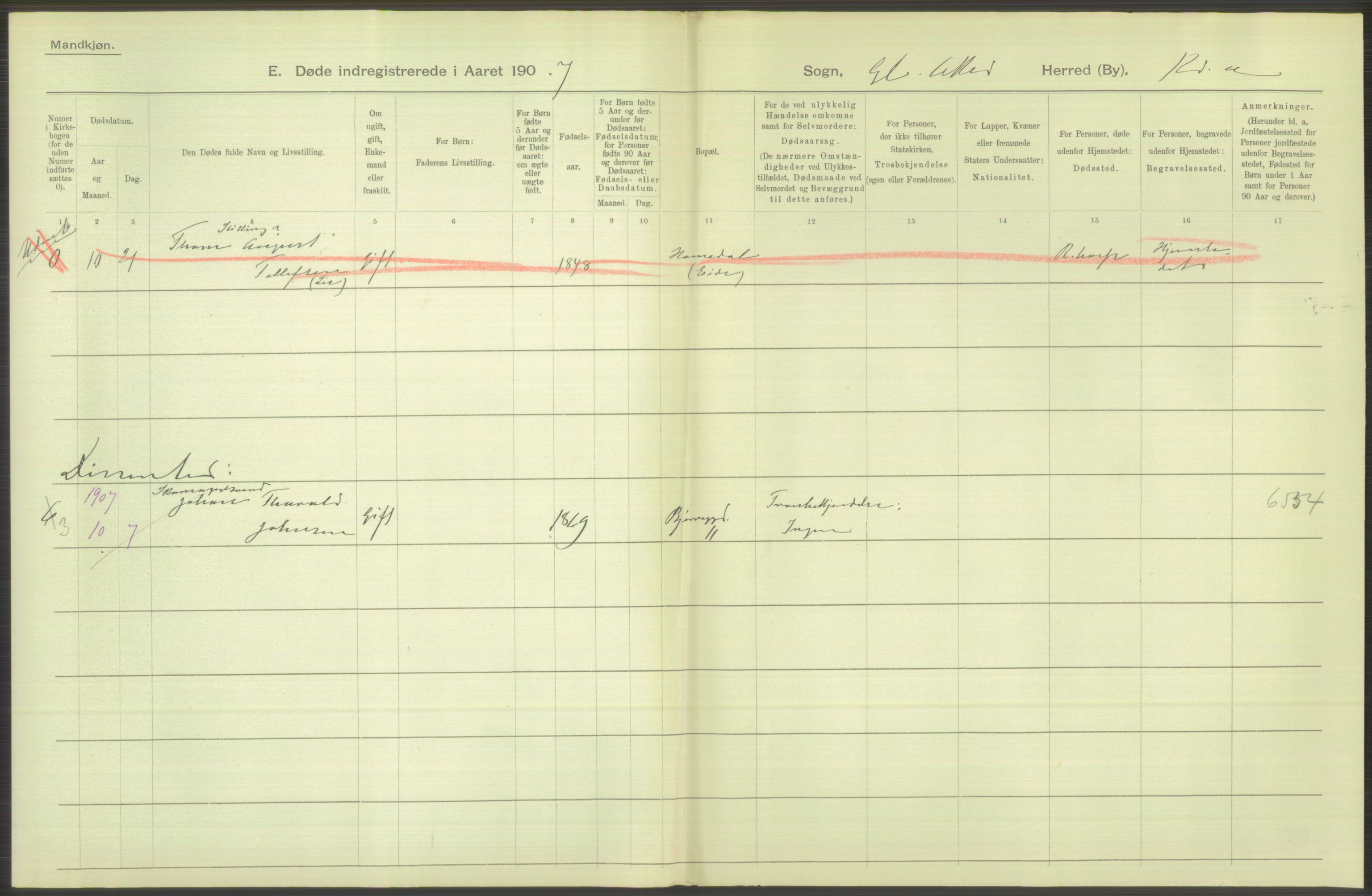 Statistisk sentralbyrå, Sosiodemografiske emner, Befolkning, RA/S-2228/D/Df/Dfa/Dfae/L0010: Kristiania: Døde, dødfødte, 1907, p. 564