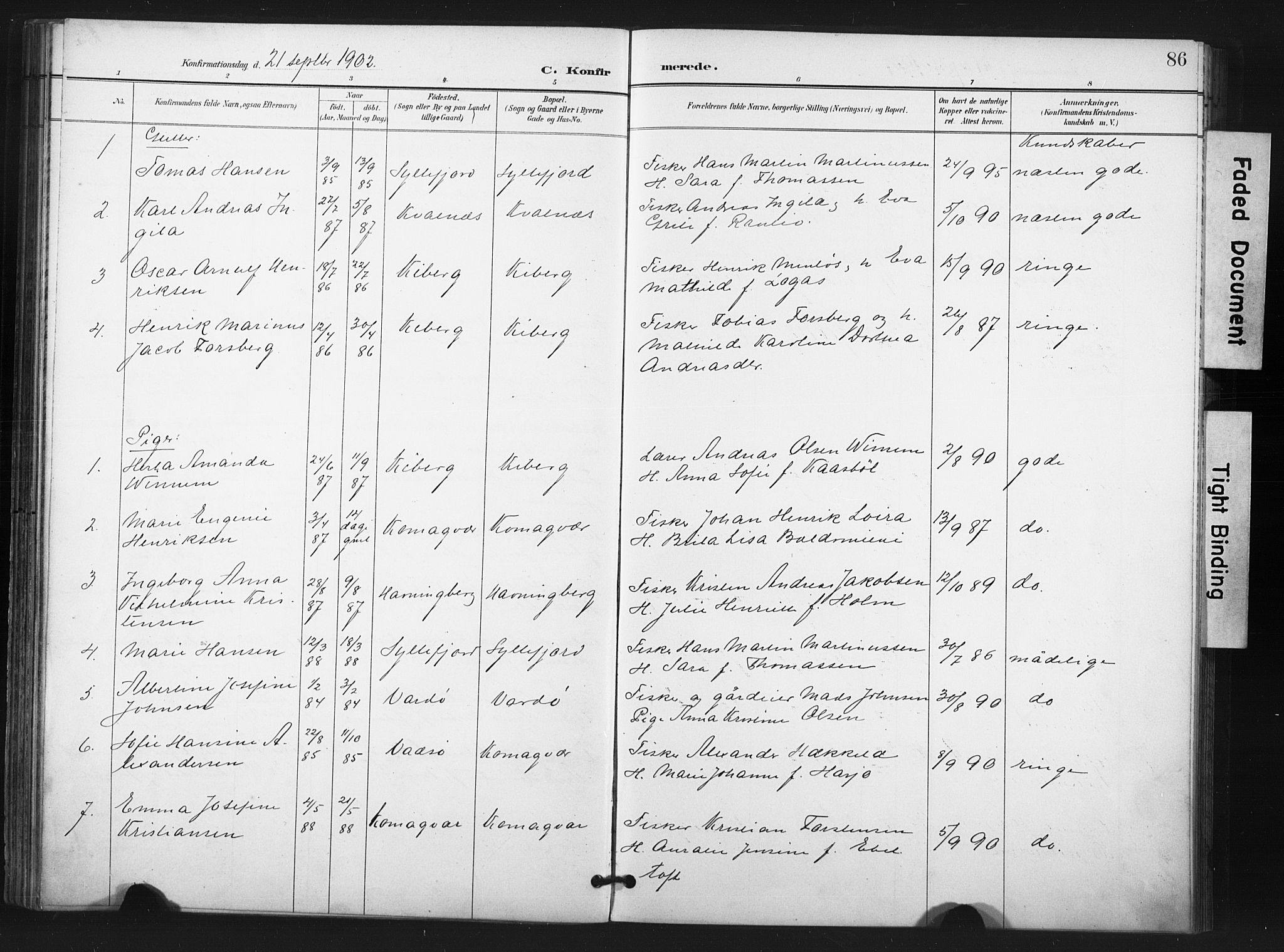 Vardø sokneprestkontor, SATØ/S-1332/H/Ha/L0011kirke: Parish register (official) no. 11, 1897-1911, p. 86