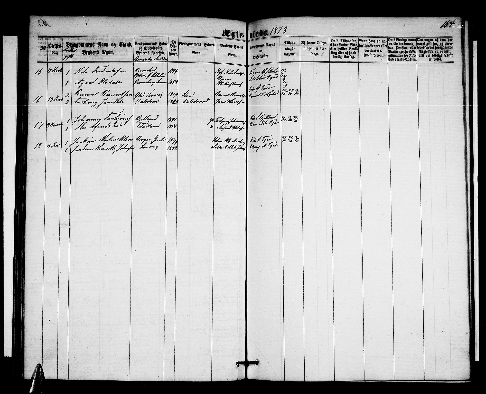 Stord sokneprestembete, SAB/A-78201/H/Hab: Parish register (copy) no. A 1, 1864-1878, p. 164