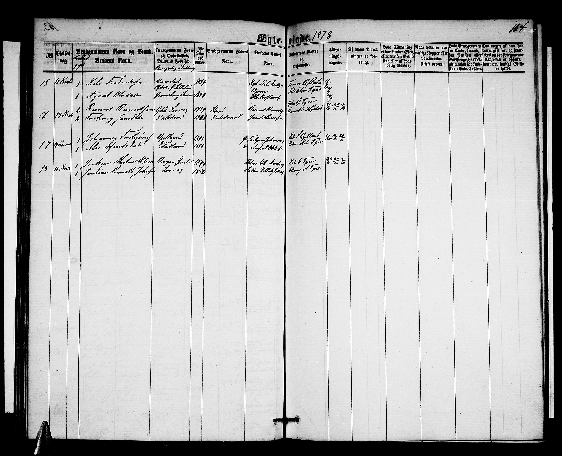 Stord sokneprestembete, AV/SAB-A-78201/H/Hab: Parish register (copy) no. A 1, 1864-1878, p. 164