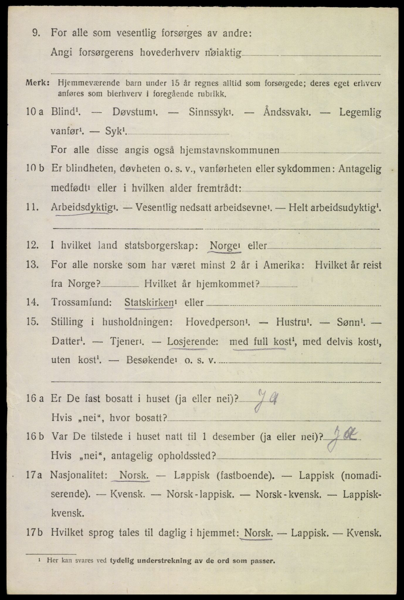 SAT, 1920 census for Evenes, 1920, p. 5449