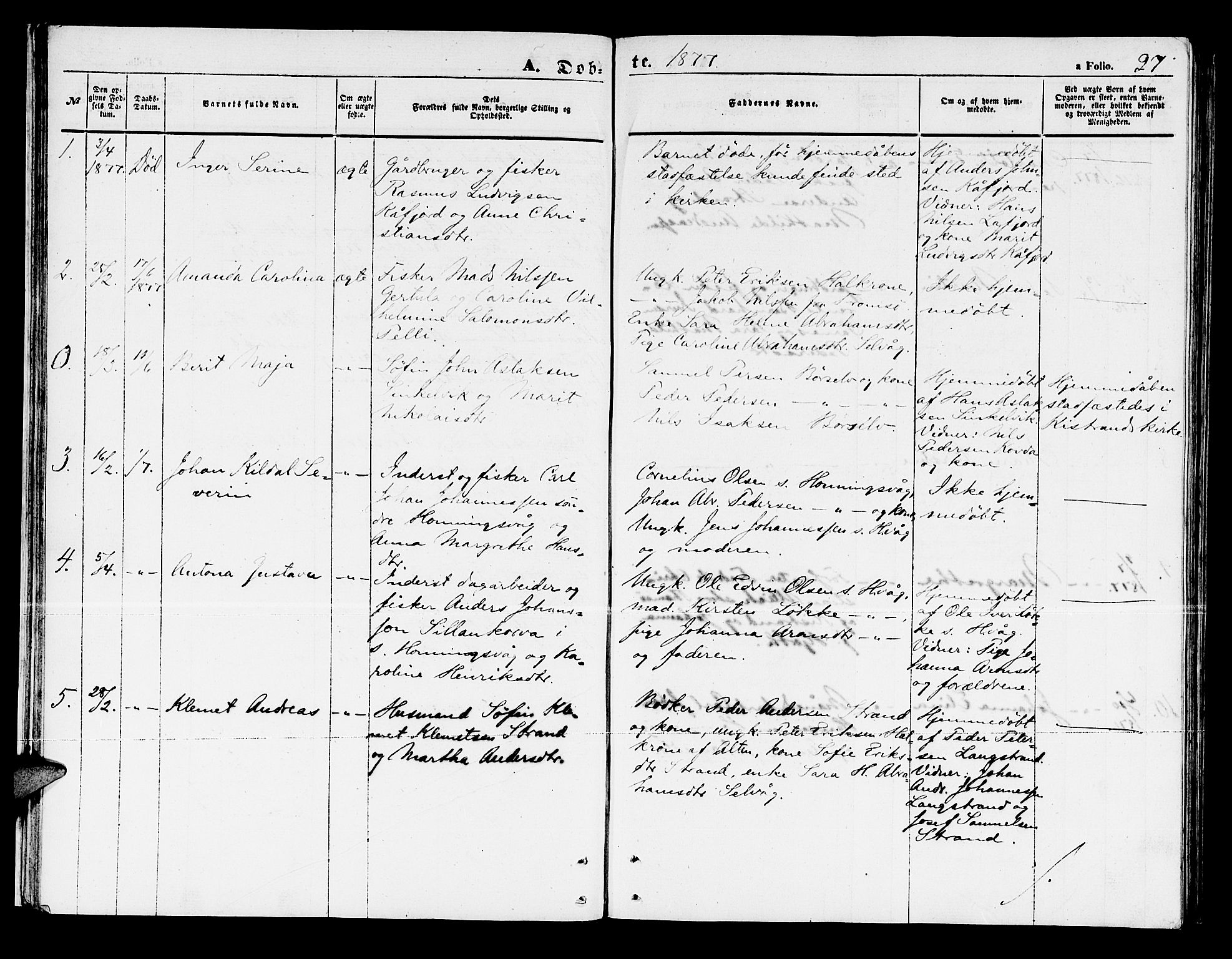 Måsøy sokneprestkontor, SATØ/S-1348/H/Hb/L0003klokker: Parish register (copy) no. 3, 1861-1886, p. 27