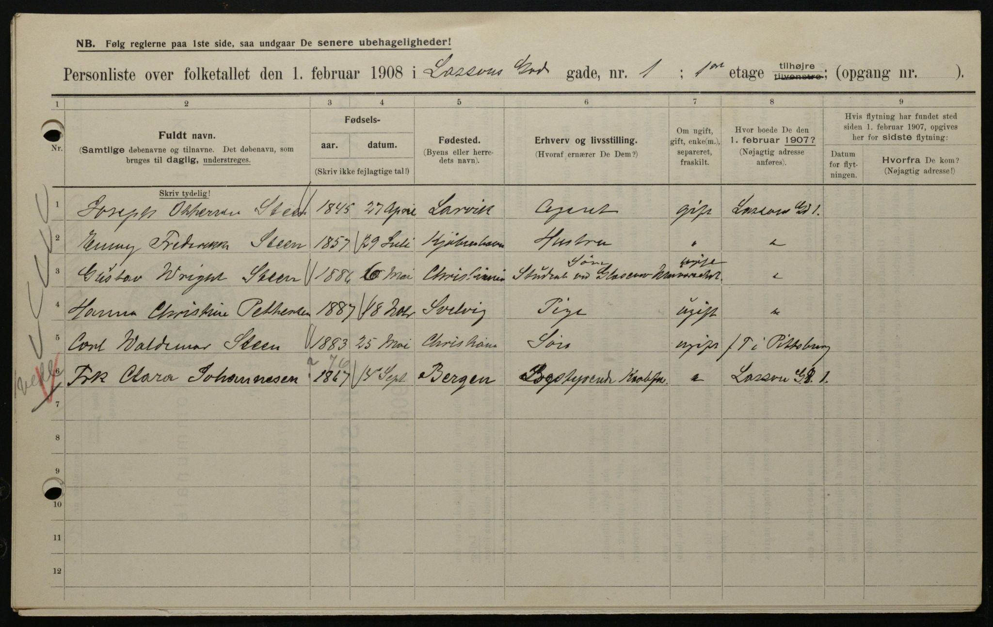 OBA, Municipal Census 1908 for Kristiania, 1908, p. 51323