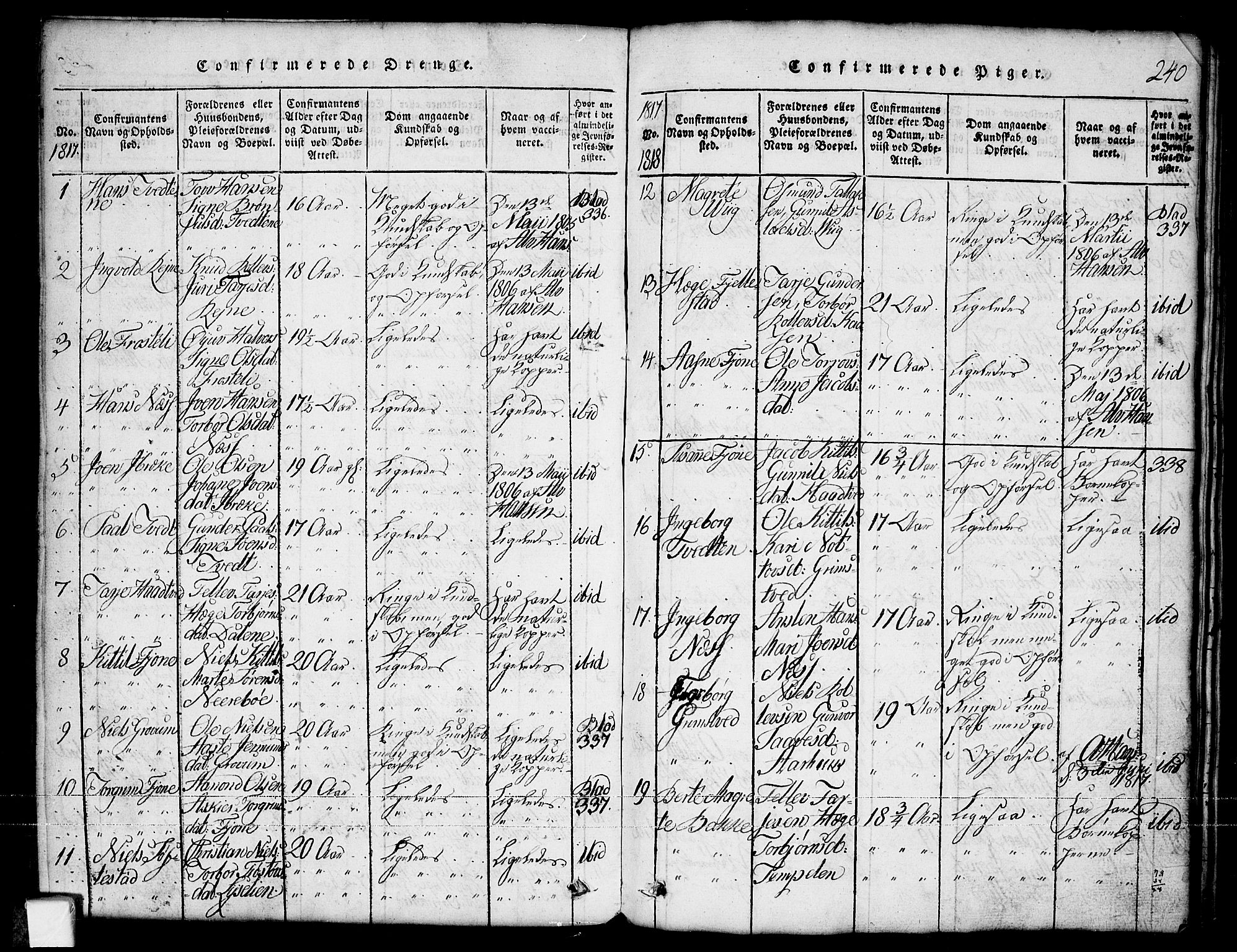 Nissedal kirkebøker, SAKO/A-288/G/Ga/L0001: Parish register (copy) no. I 1, 1814-1860, p. 240