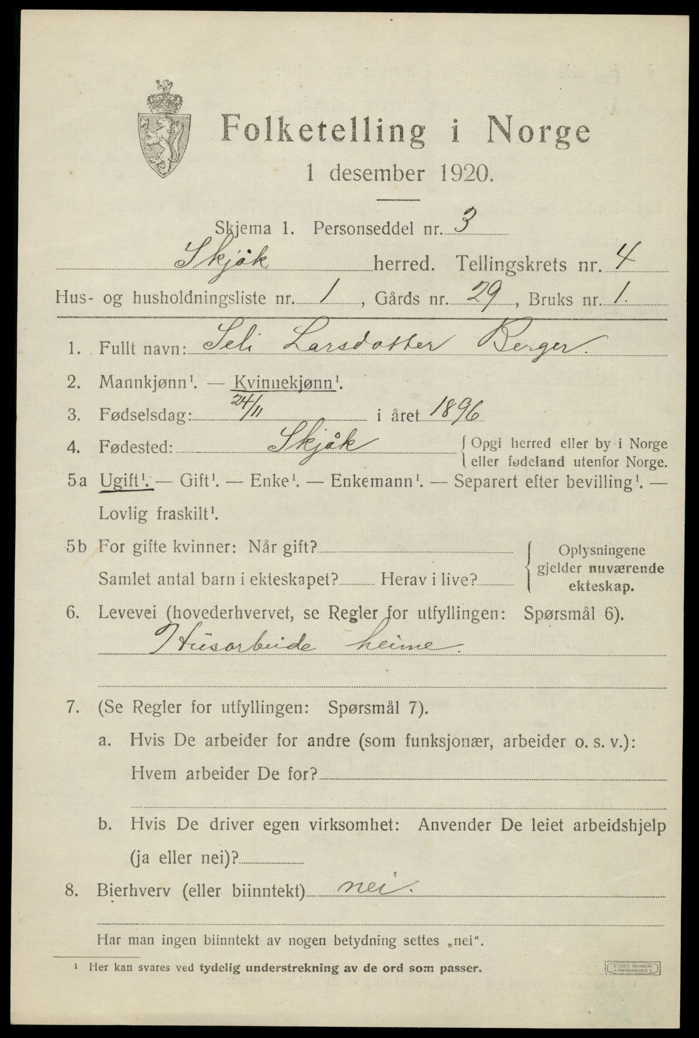 SAH, 1920 census for Skjåk, 1920, p. 2102