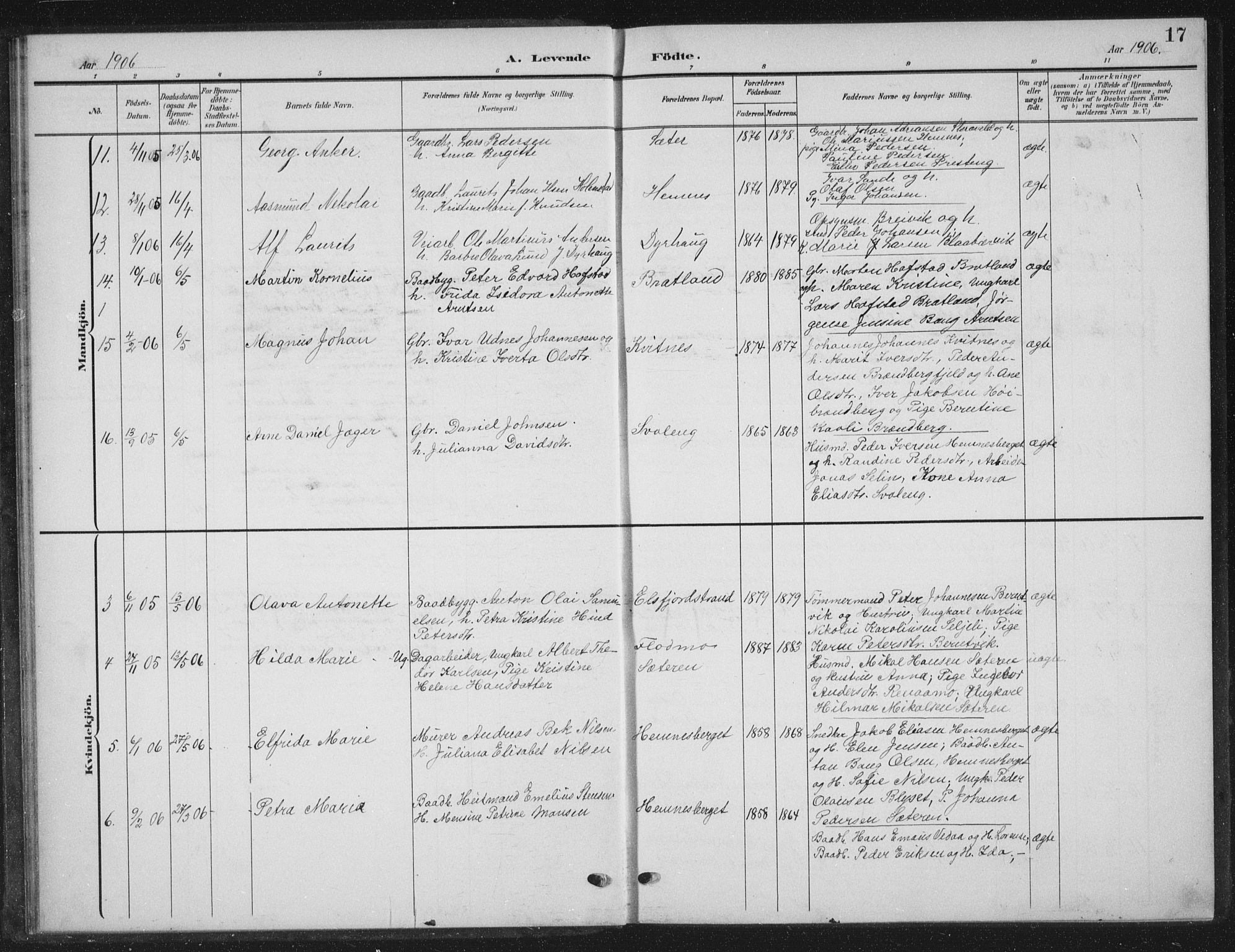 Ministerialprotokoller, klokkerbøker og fødselsregistre - Nordland, AV/SAT-A-1459/825/L0370: Parish register (copy) no. 825C07, 1903-1923, p. 17