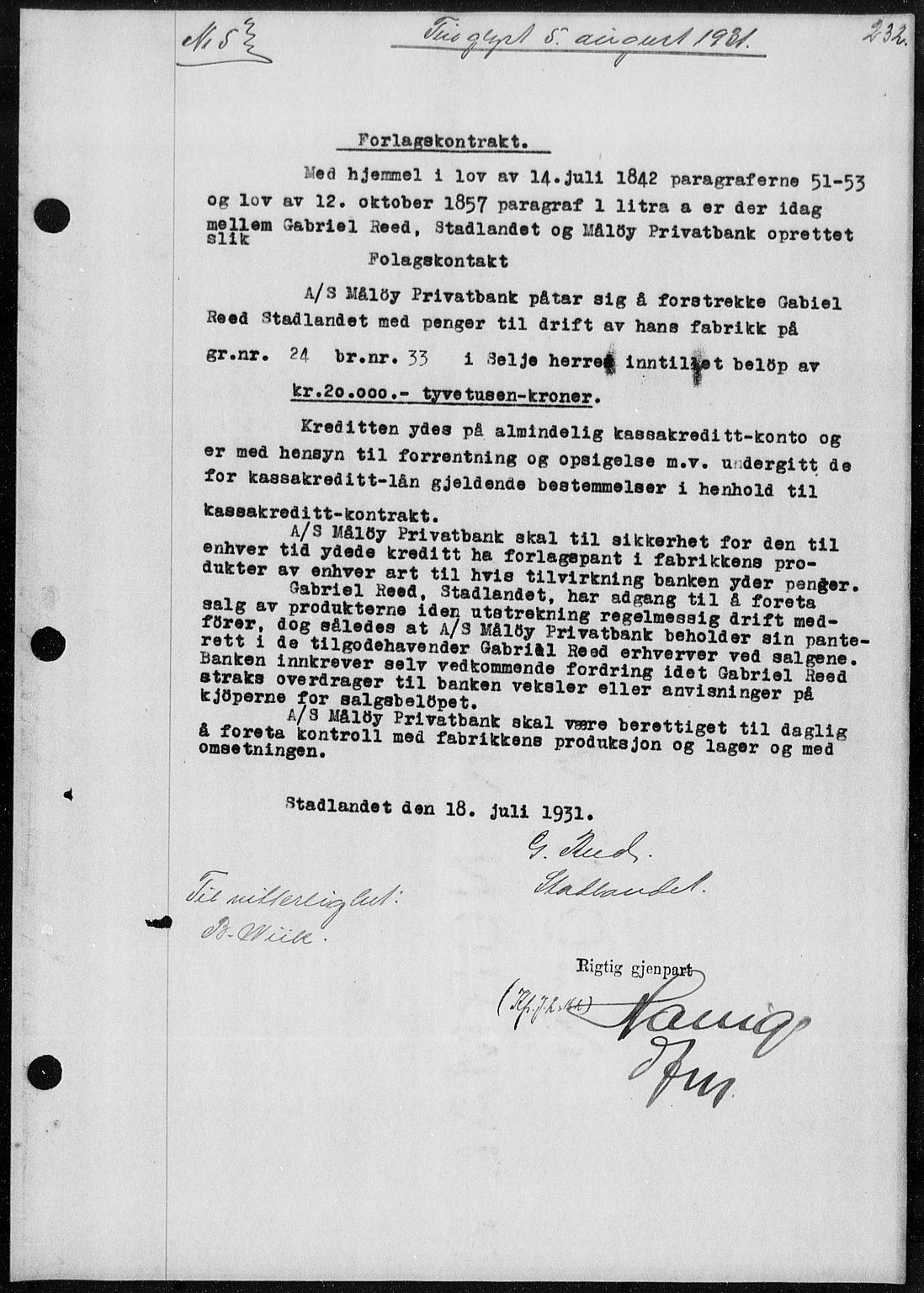 Nordfjord sorenskriveri, AV/SAB-A-2801/02/02b/02ba/L0074: Mortgage book no. II.B.a.74, 1931-1932, Deed date: 05.08.1931