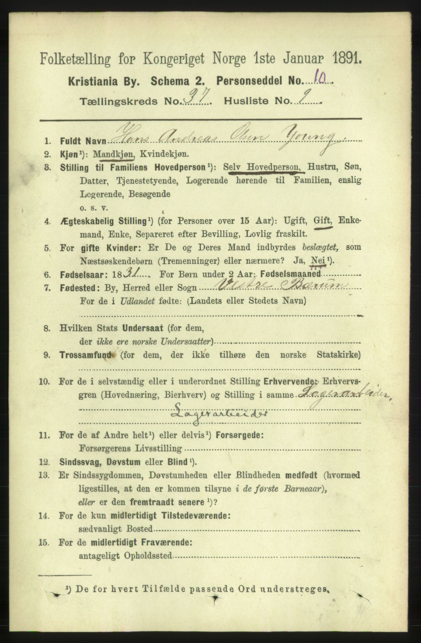 RA, 1891 census for 0301 Kristiania, 1891, p. 20674