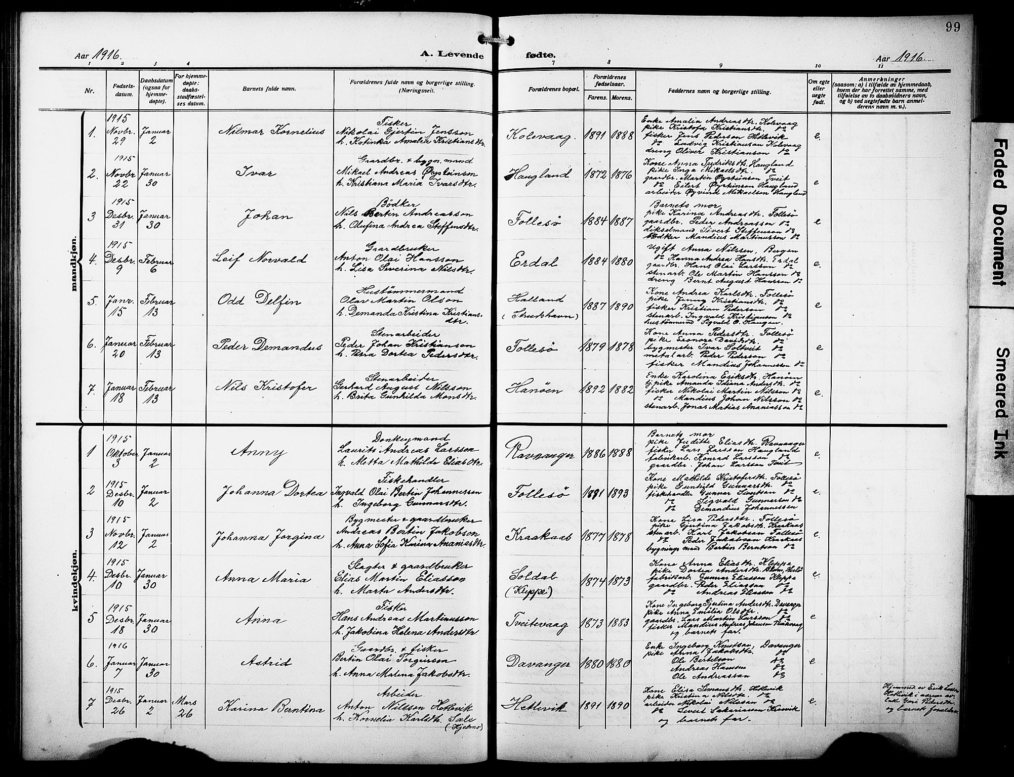 Askøy Sokneprestembete, AV/SAB-A-74101/H/Ha/Hab/Haba/L0011: Parish register (copy) no. A 11, 1908-1931, p. 99