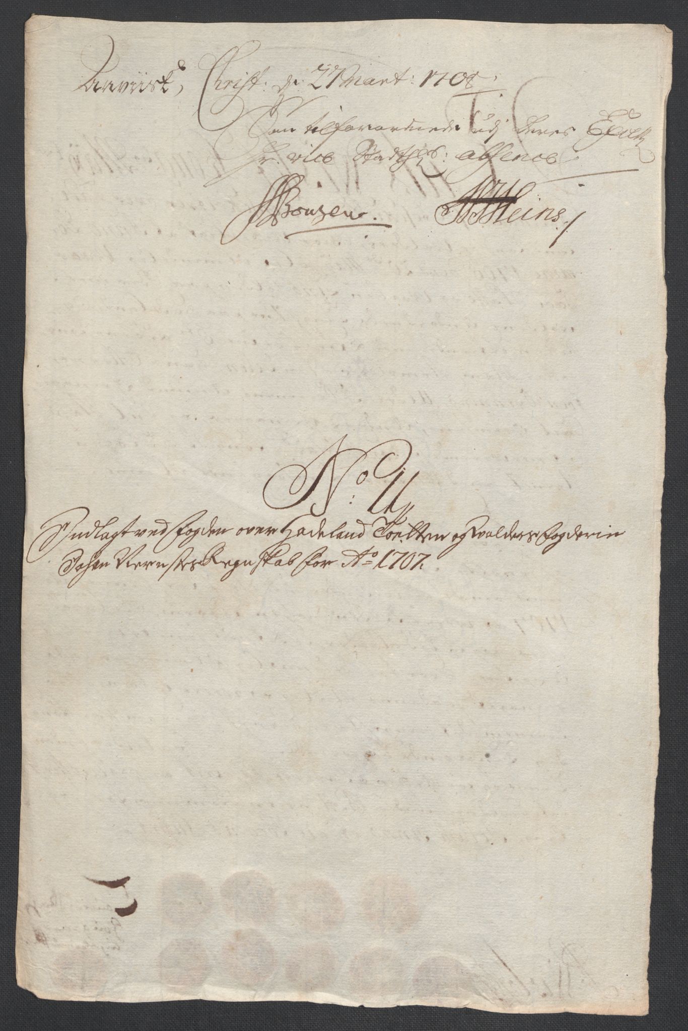 Rentekammeret inntil 1814, Reviderte regnskaper, Fogderegnskap, AV/RA-EA-4092/R18/L1305: Fogderegnskap Hadeland, Toten og Valdres, 1707-1708, p. 43