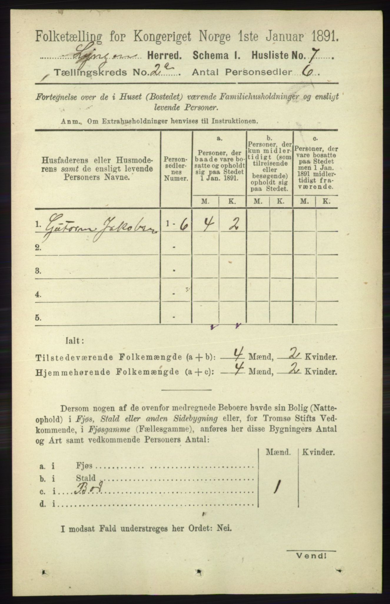 RA, 1891 census for 1938 Lyngen, 1891, p. 1934