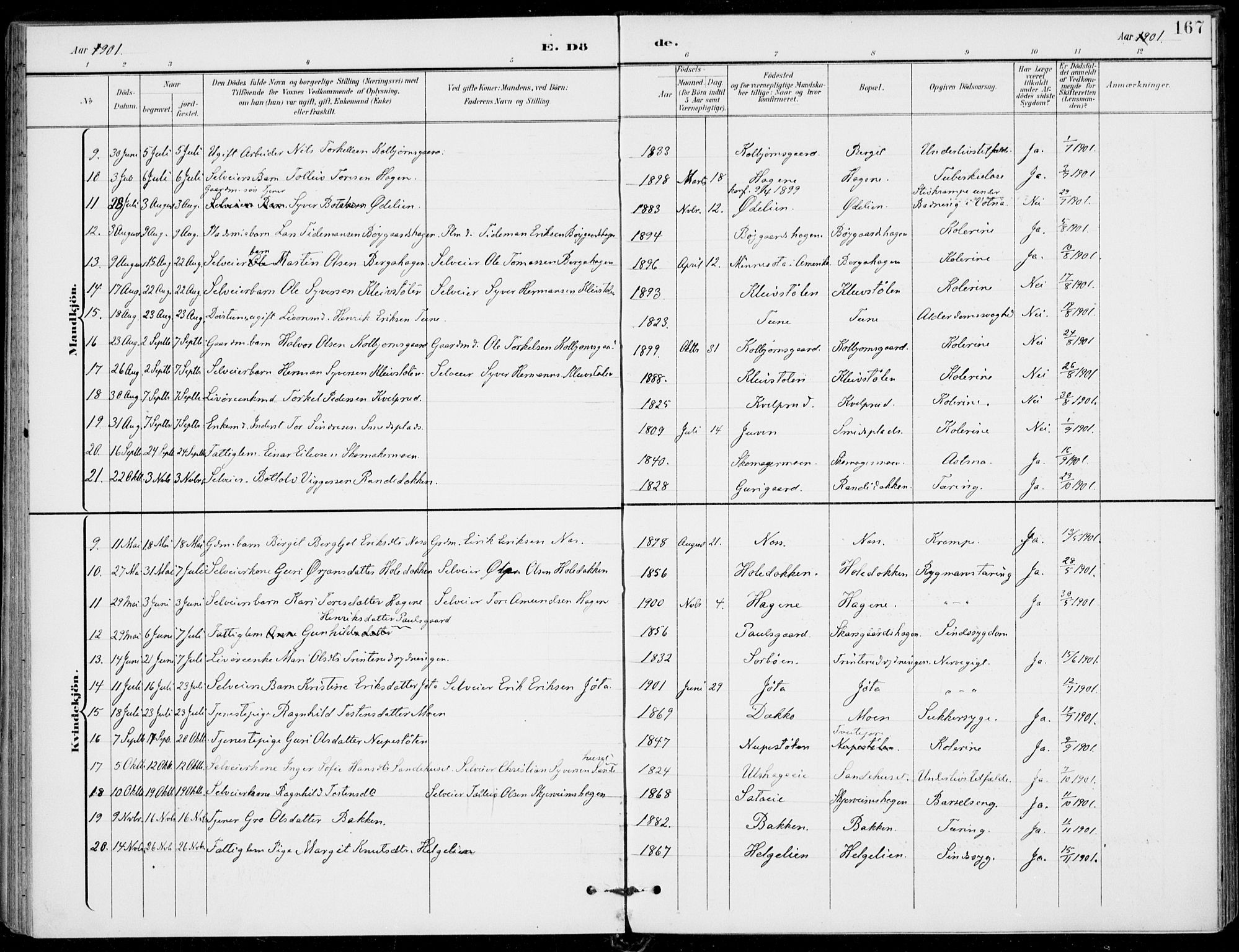 Ål kirkebøker, AV/SAKO-A-249/F/Fa/L0009: Parish register (official) no. I 9, 1897-1915, p. 167