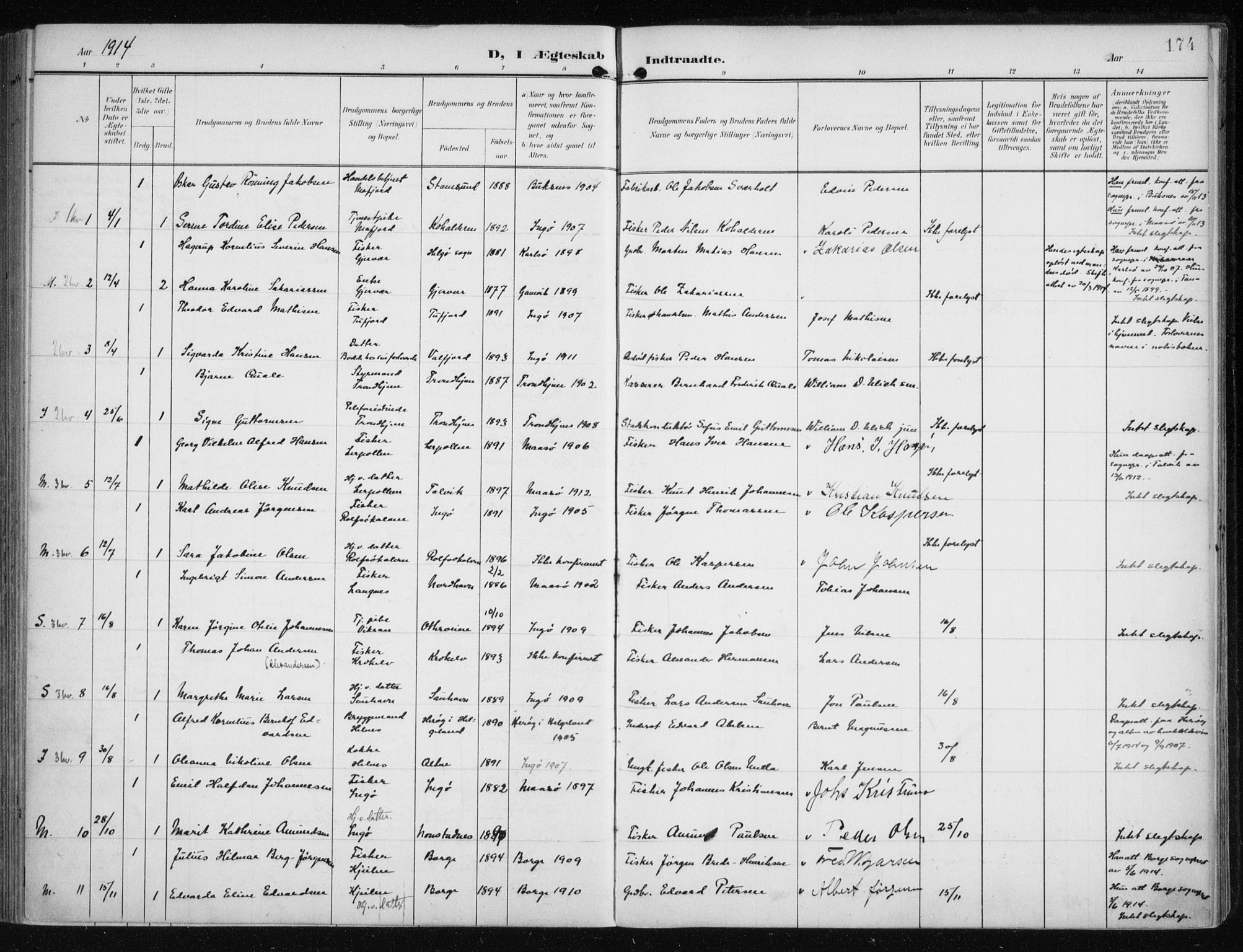 Måsøy sokneprestkontor, AV/SATØ-S-1348/H/Ha/L0009kirke: Parish register (official) no. 9, 1903-1914, p. 174