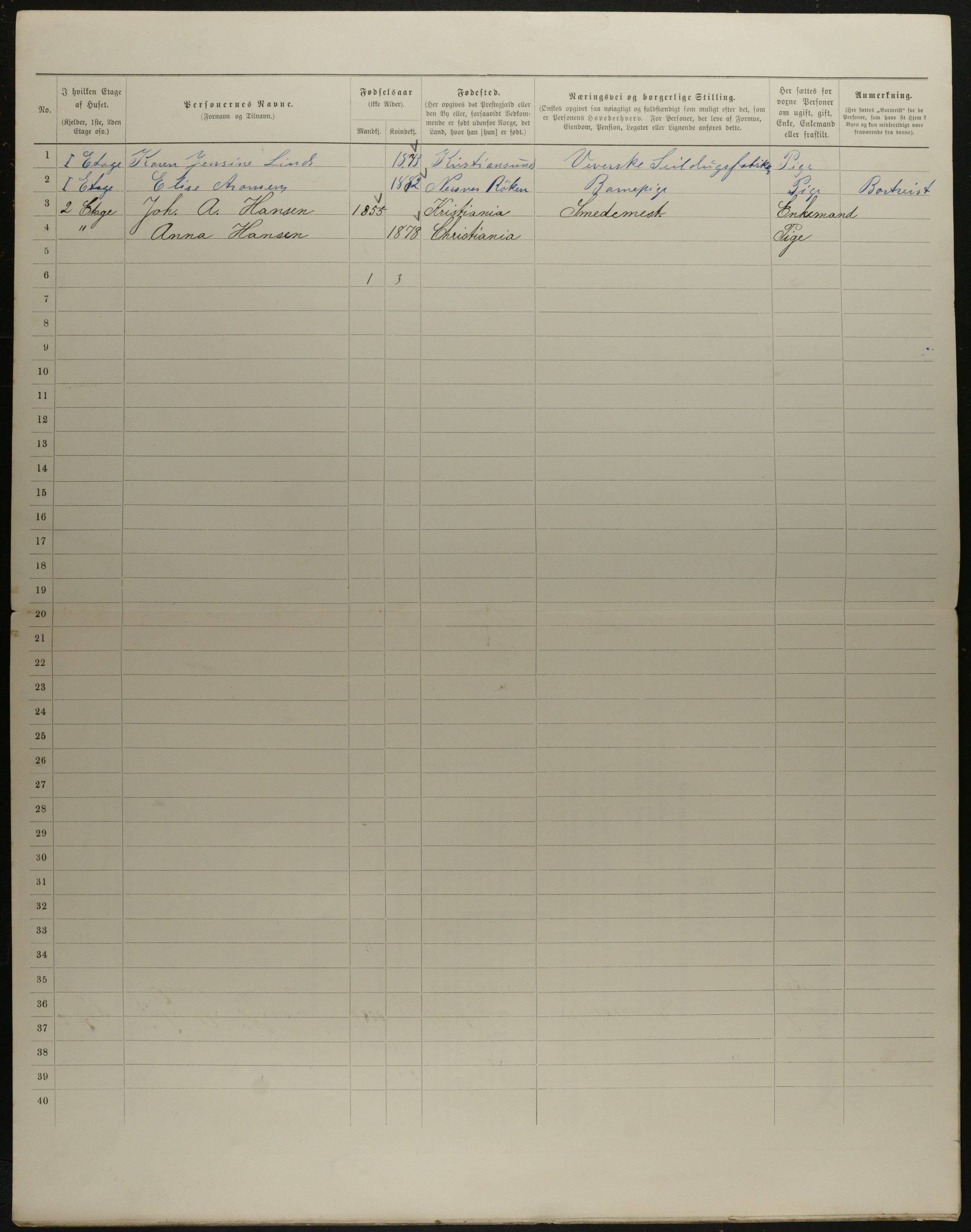 OBA, Municipal Census 1901 for Kristiania, 1901, p. 15687