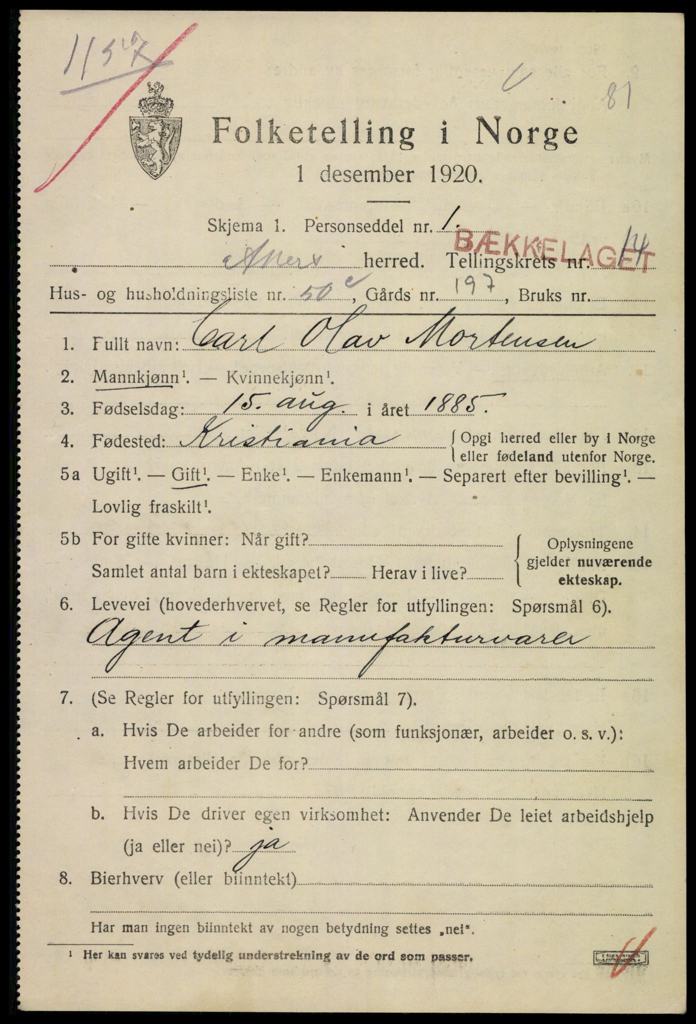 SAO, 1920 census for Aker, 1920, p. 83074