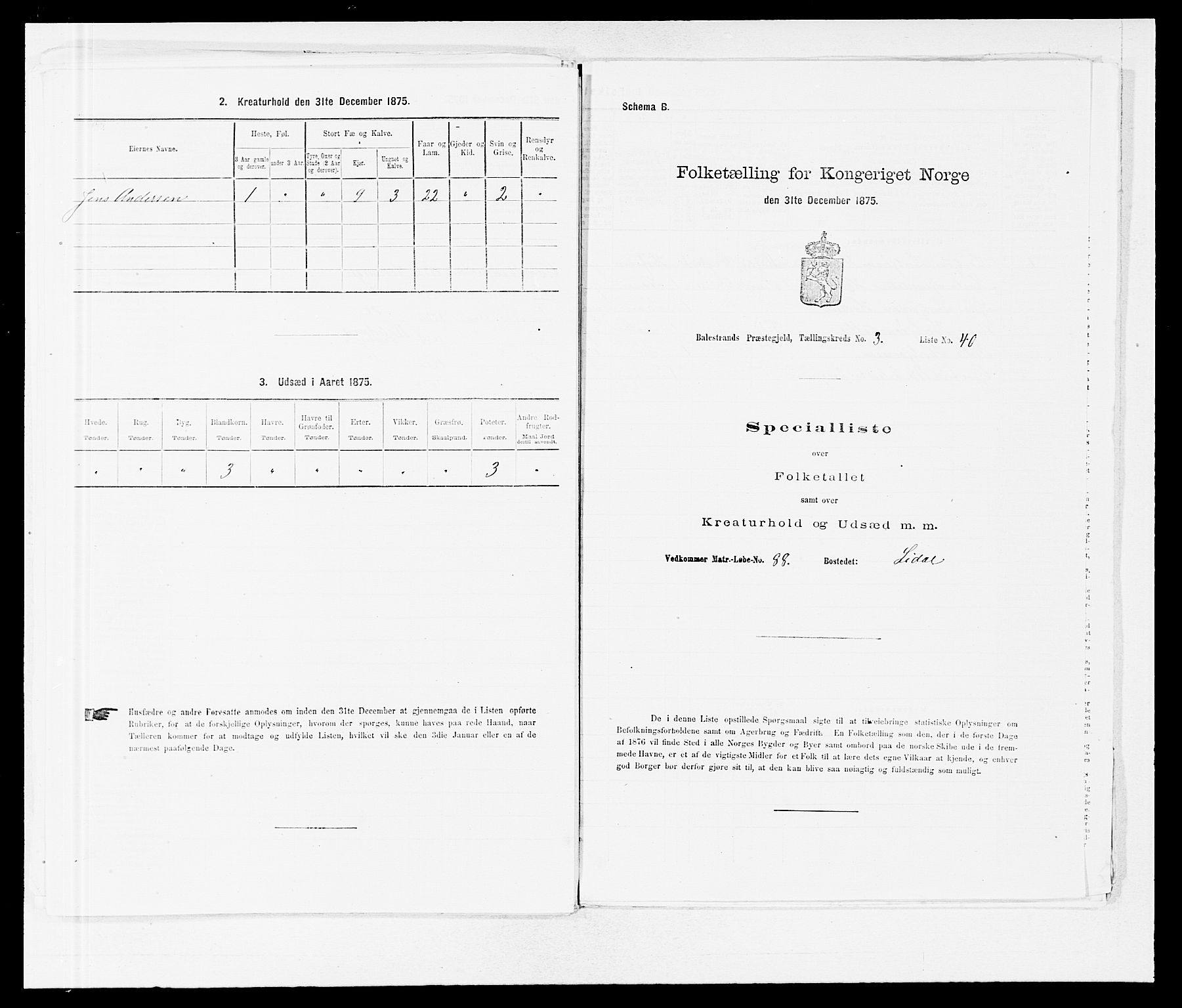 SAB, 1875 census for 1418P Balestrand, 1875, p. 436