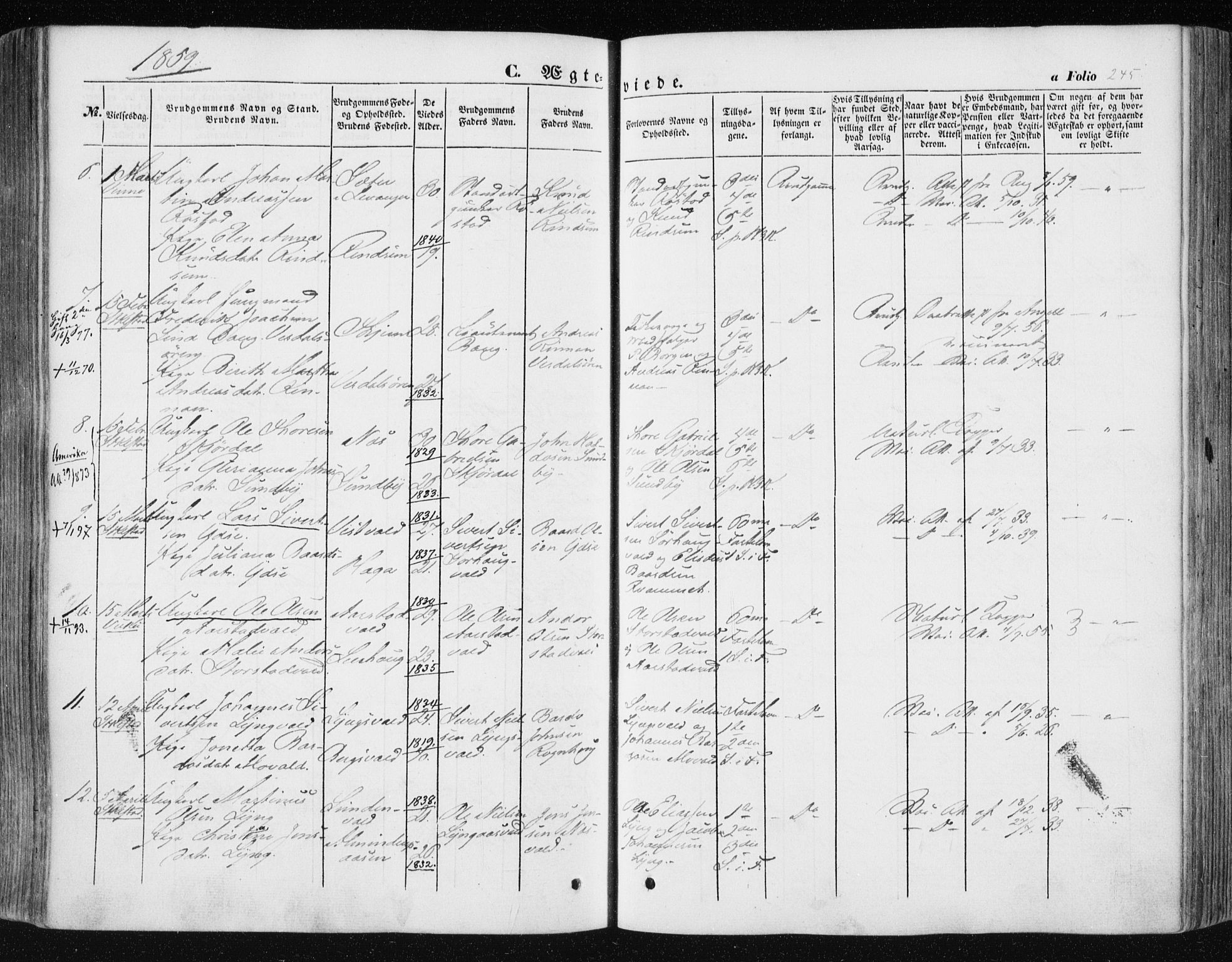 Ministerialprotokoller, klokkerbøker og fødselsregistre - Nord-Trøndelag, AV/SAT-A-1458/723/L0240: Parish register (official) no. 723A09, 1852-1860, p. 245