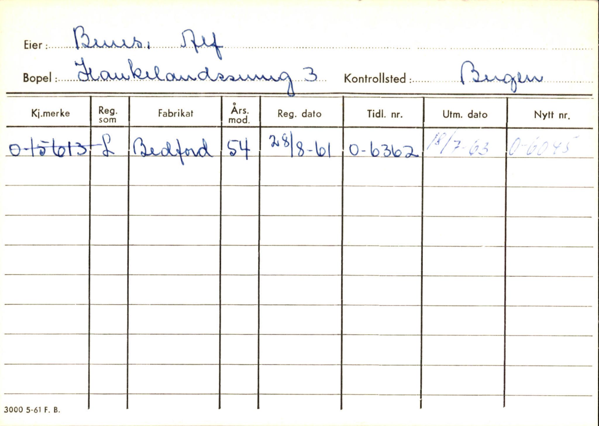 Statens vegvesen, Hordaland vegkontor, AV/SAB-A-5201/2/Hb/L0003: O-eierkort B, 1920-1971, p. 2