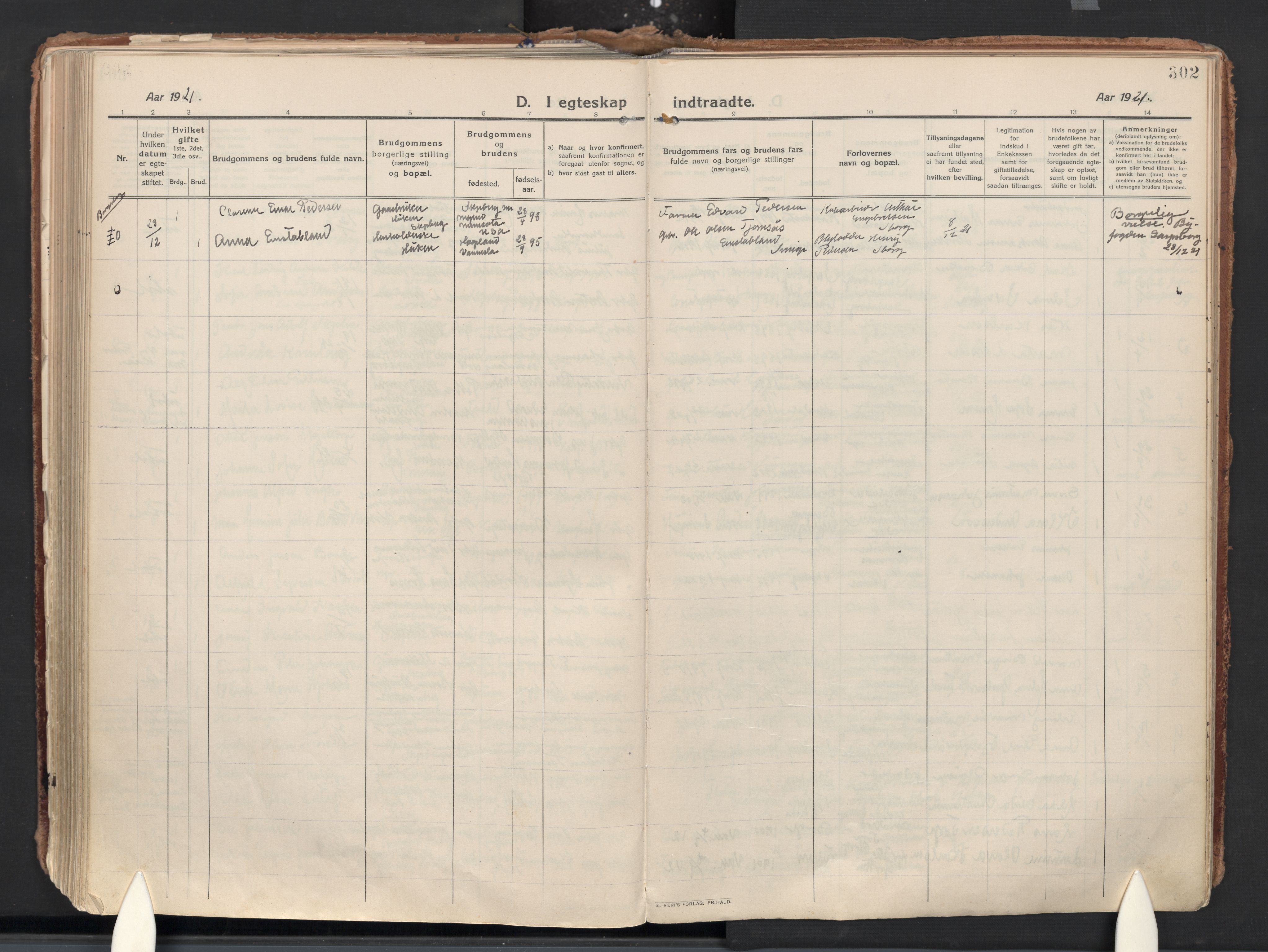 Skjeberg prestekontor Kirkebøker, AV/SAO-A-10923/F/Fa/L0011: Parish register (official) no. I 11, 1912-1939, p. 302