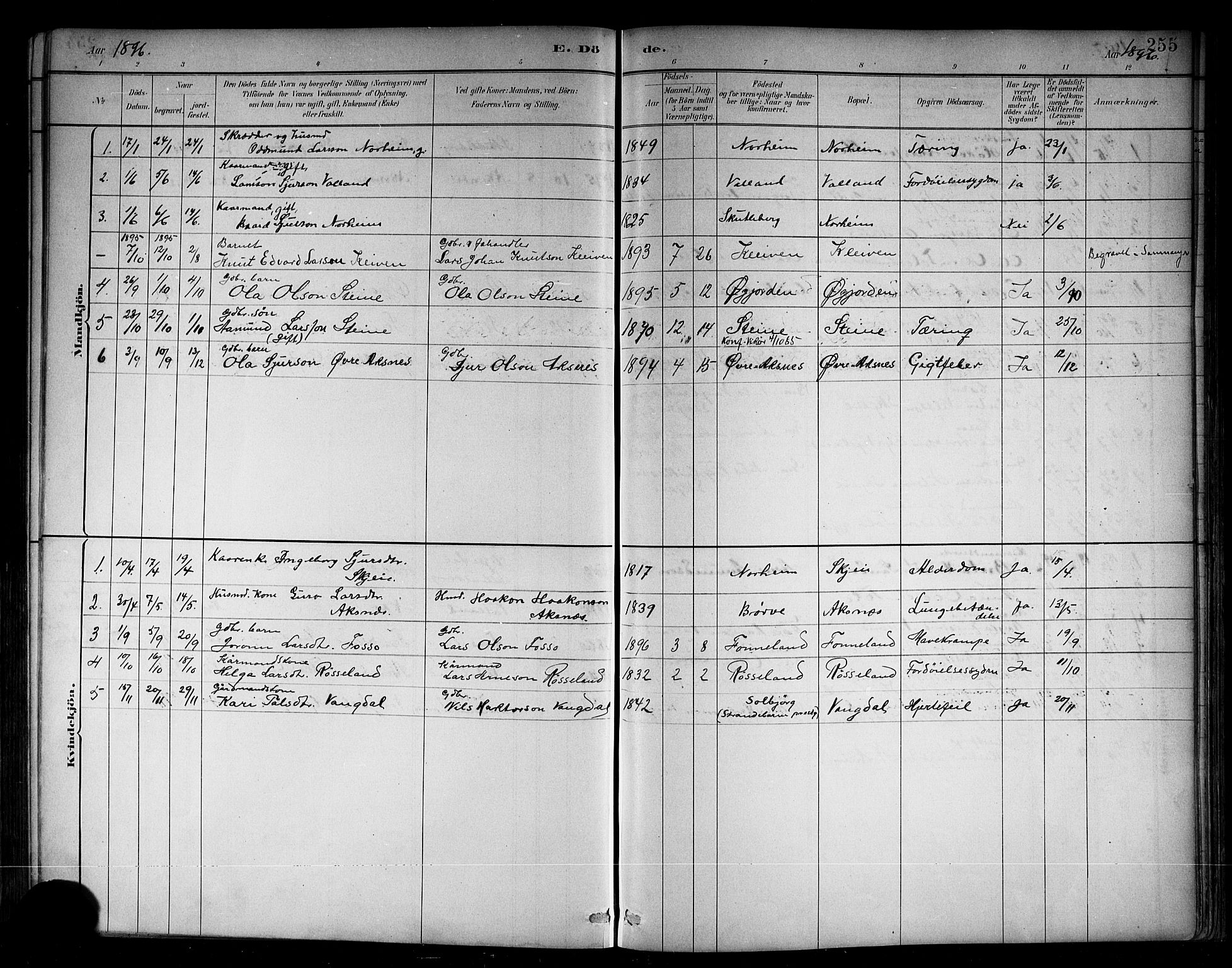 Kvam sokneprestembete, SAB/A-76201/H/Hab: Parish register (copy) no. B 3, 1884-1916, p. 255