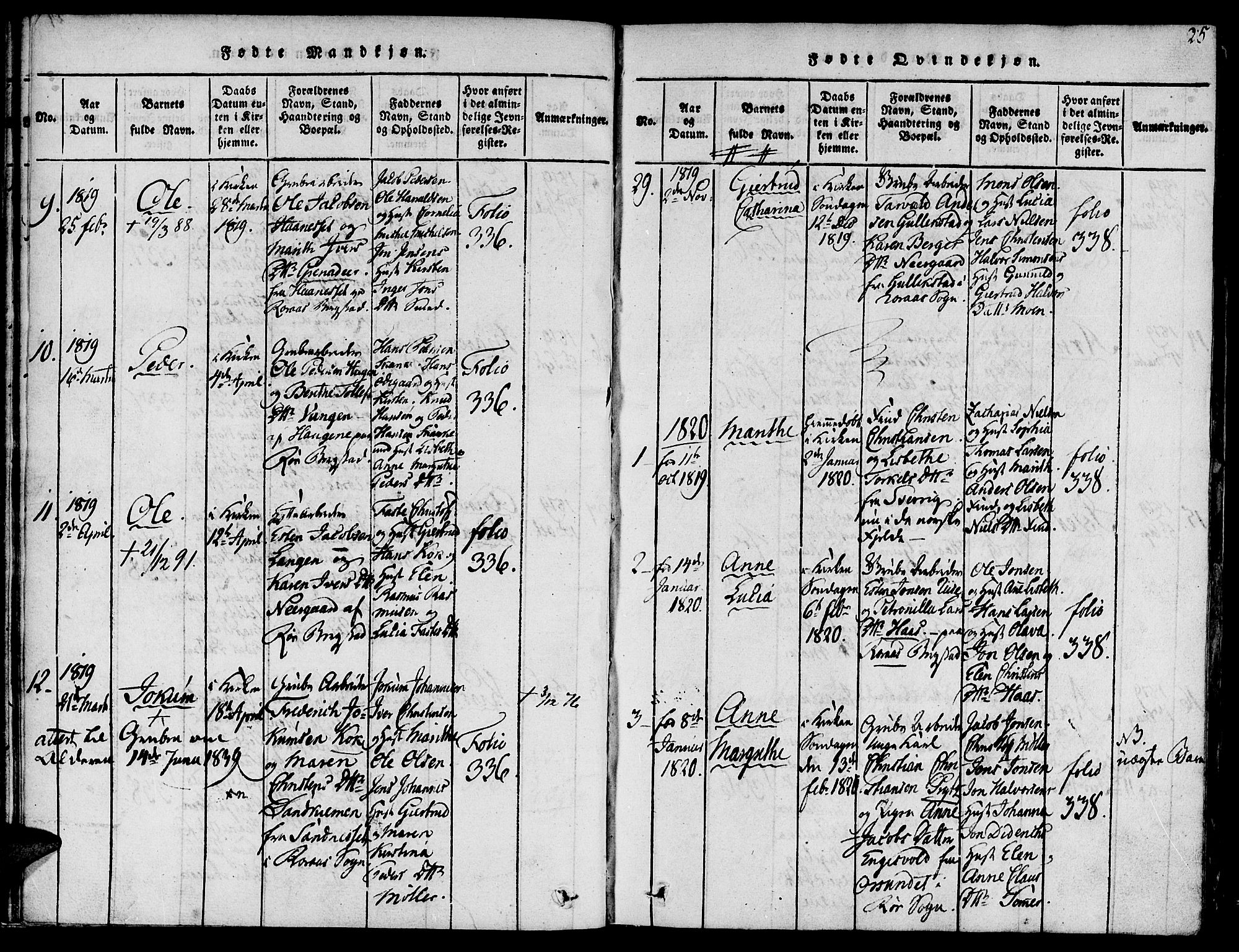 Ministerialprotokoller, klokkerbøker og fødselsregistre - Sør-Trøndelag, SAT/A-1456/681/L0929: Parish register (official) no. 681A07, 1817-1828, p. 25