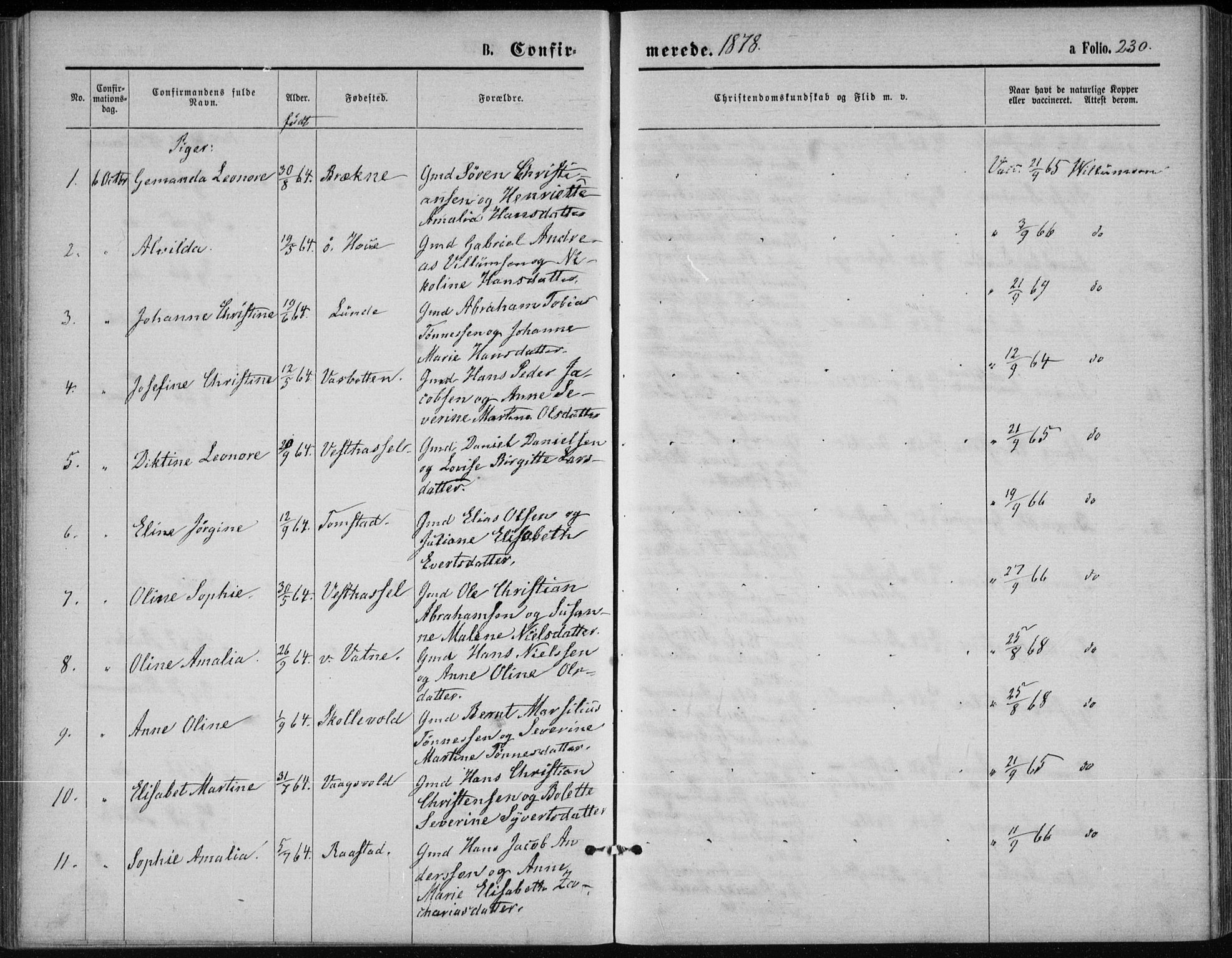 Lista sokneprestkontor, AV/SAK-1111-0027/F/Fb/L0004: Parish register (copy) no. B 4, 1877-1891, p. 230