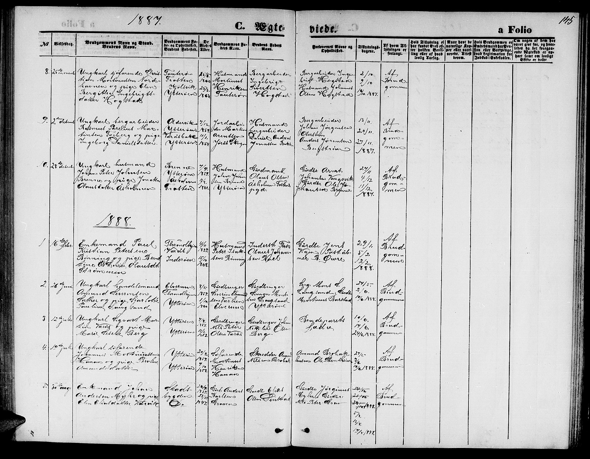 Ministerialprotokoller, klokkerbøker og fødselsregistre - Nord-Trøndelag, SAT/A-1458/722/L0225: Parish register (copy) no. 722C01, 1871-1888, p. 145