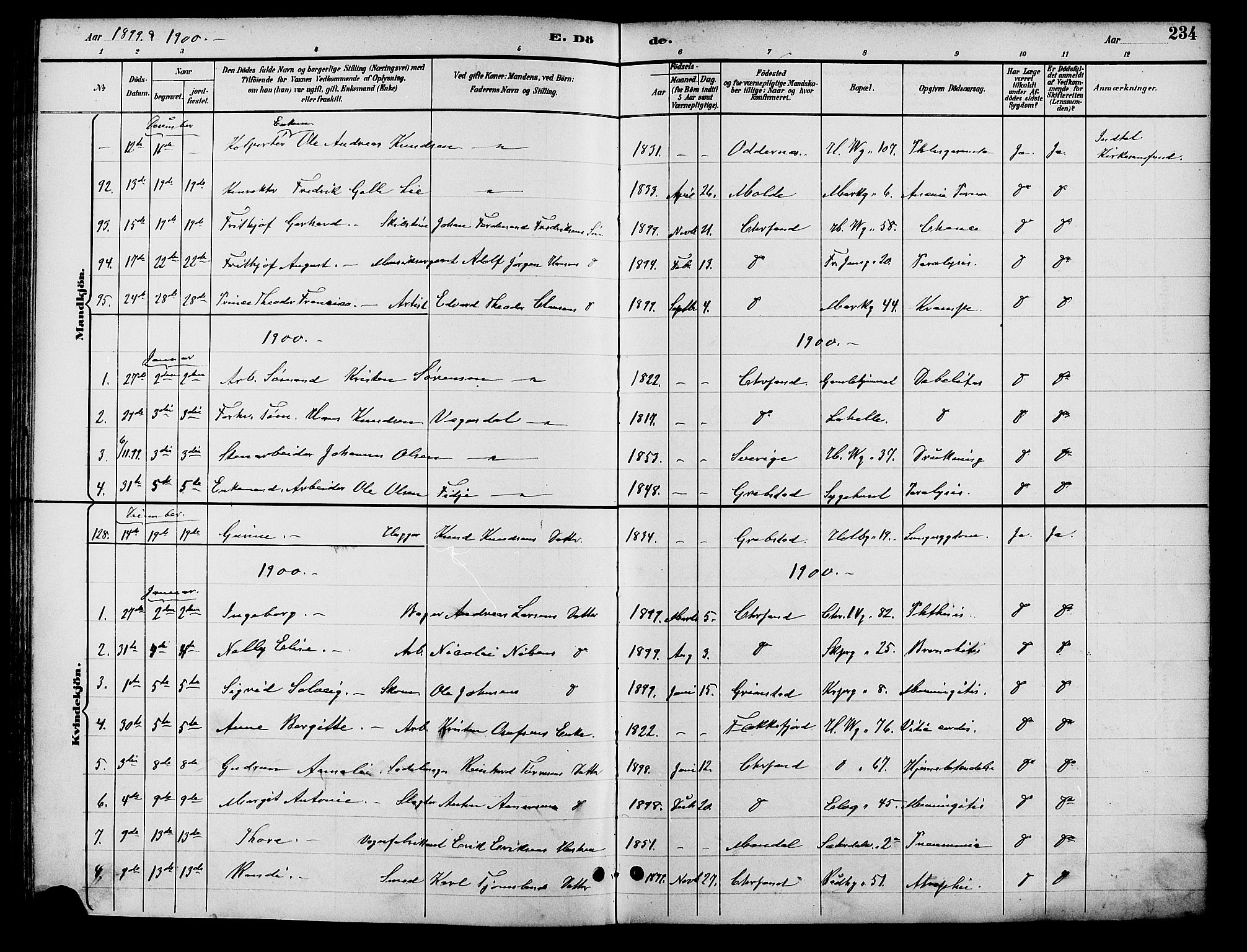 Kristiansand domprosti, SAK/1112-0006/F/Fb/L0017: Parish register (copy) no. B 17, 1893-1906, p. 234