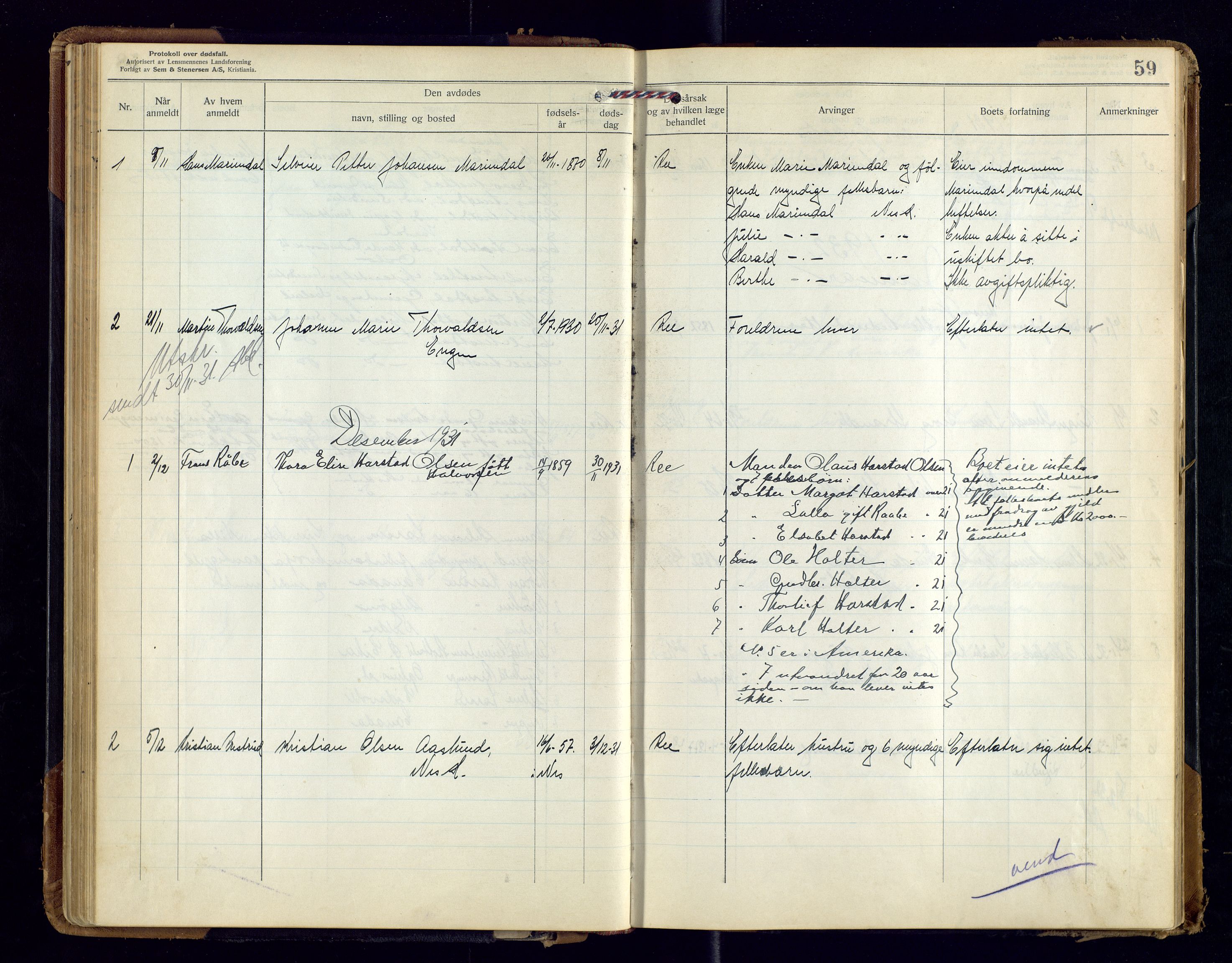 Nes, Hedmark, lensmannskontor, AV/SAH-LHB-008/H/Ha/L0001: Dødsfallsprotokoll, 1923-1948, p. 59