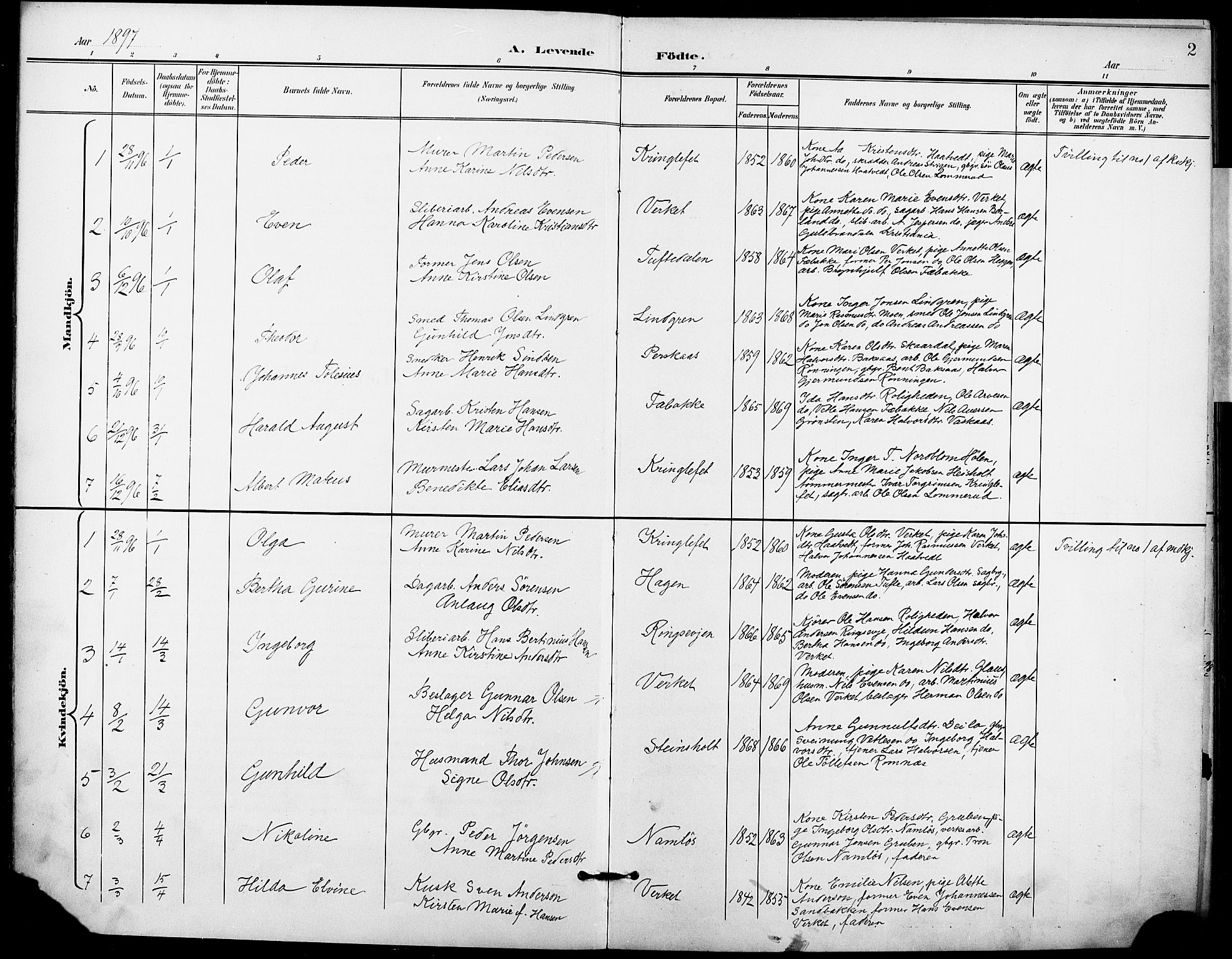 Holla kirkebøker, SAKO/A-272/F/Fa/L0010: Parish register (official) no. 10, 1897-1907, p. 2