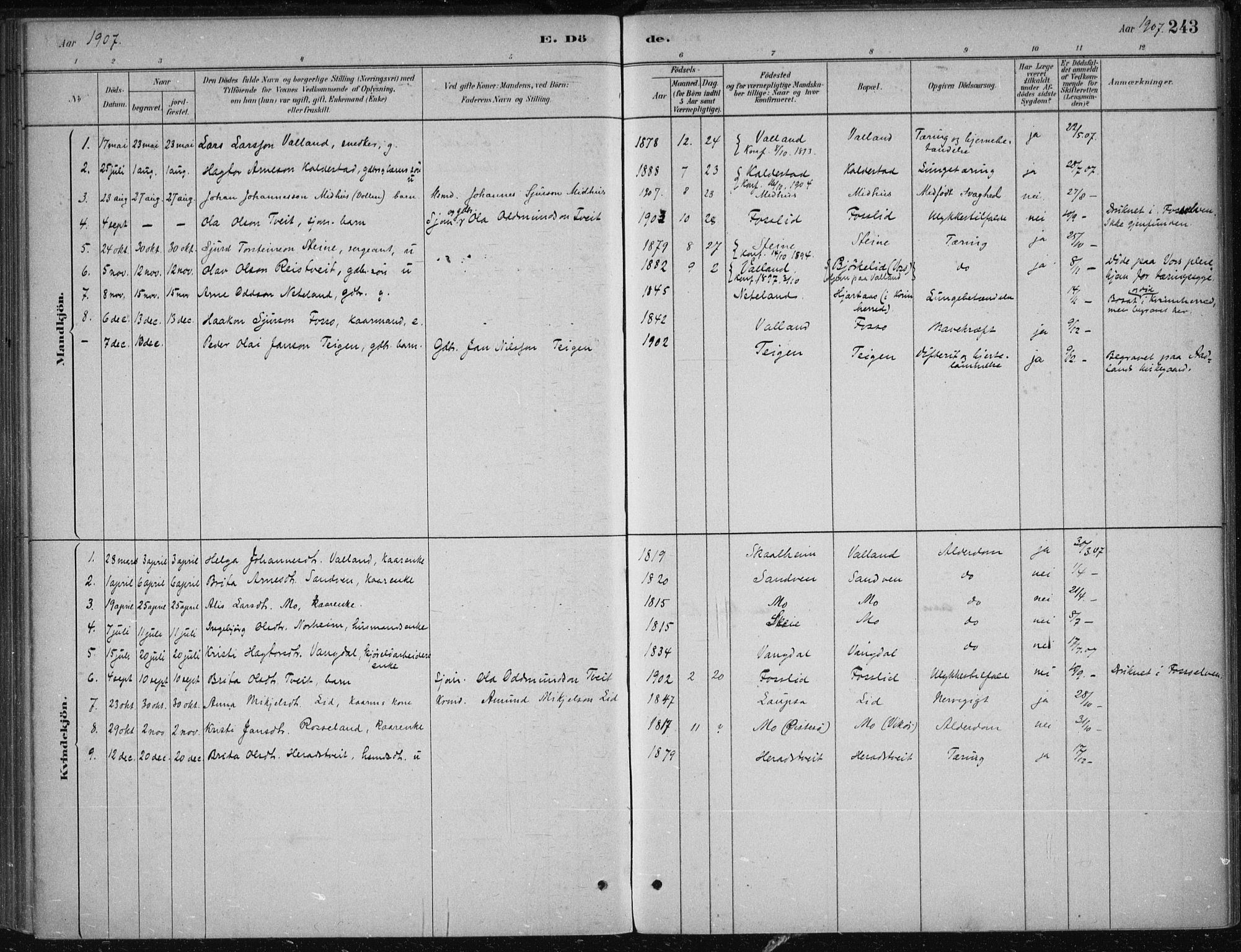 Kvam sokneprestembete, SAB/A-76201/H/Haa: Parish register (official) no. B  1, 1880-1908, p. 243