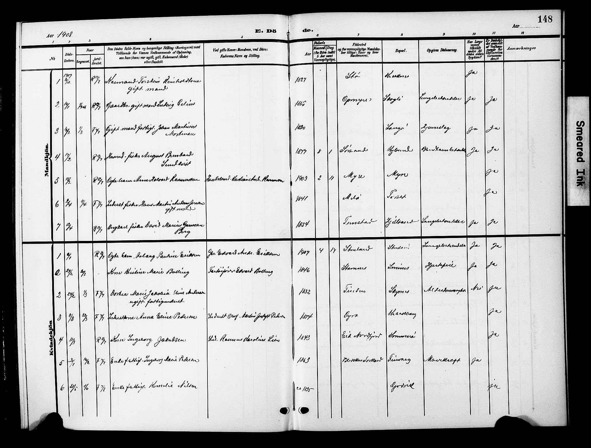 Ministerialprotokoller, klokkerbøker og fødselsregistre - Nordland, AV/SAT-A-1459/893/L1350: Parish register (copy) no. 893C05, 1906-1927, p. 148