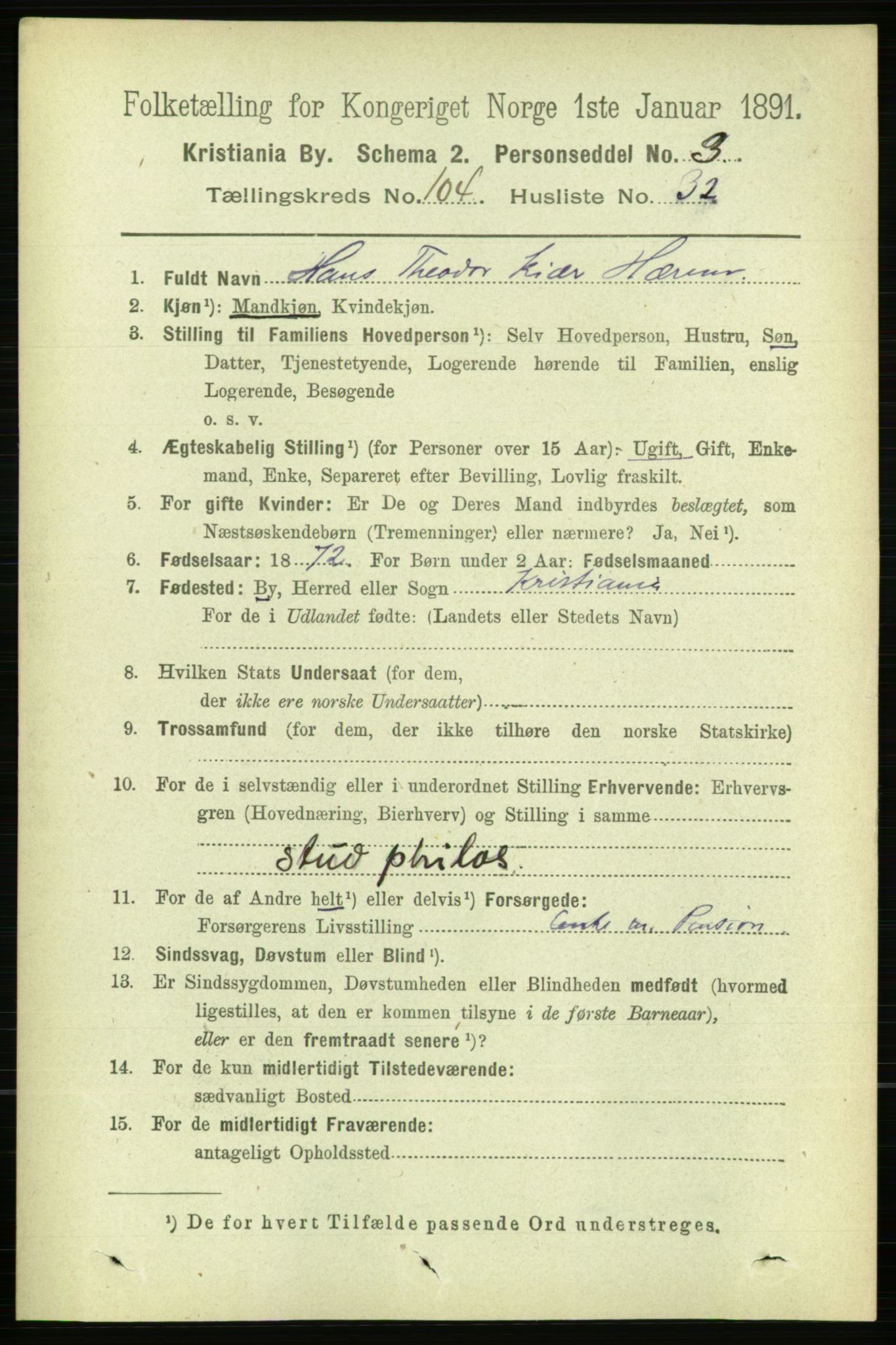 RA, 1891 census for 0301 Kristiania, 1891, p. 52848