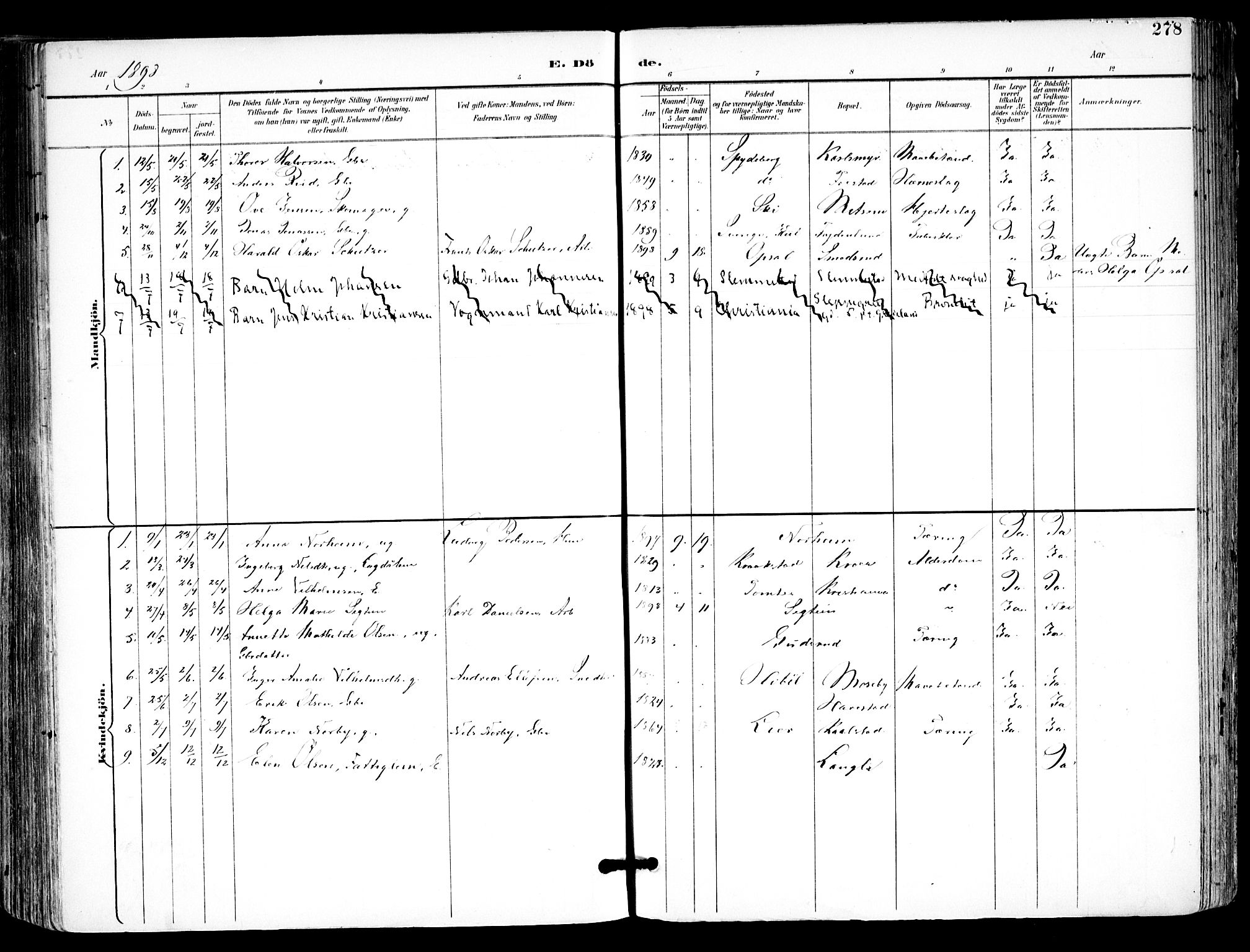 Kråkstad prestekontor Kirkebøker, SAO/A-10125a/F/Fa/L0010: Parish register (official) no. I 10, 1893-1931, p. 278