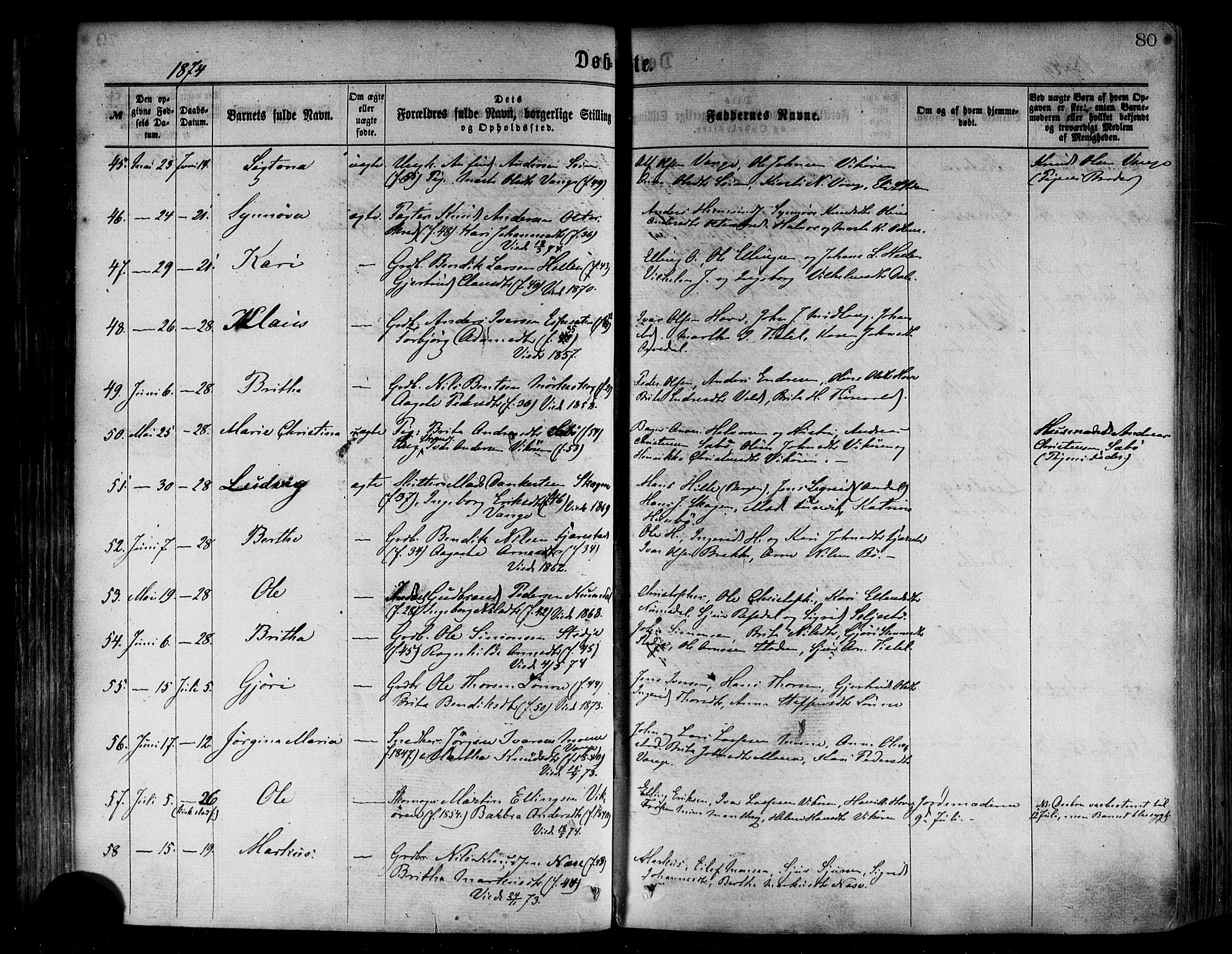 Vik sokneprestembete, AV/SAB-A-81501/H/Haa/Haaa/L0009: Parish register (official) no. A 9, 1866-1877, p. 80