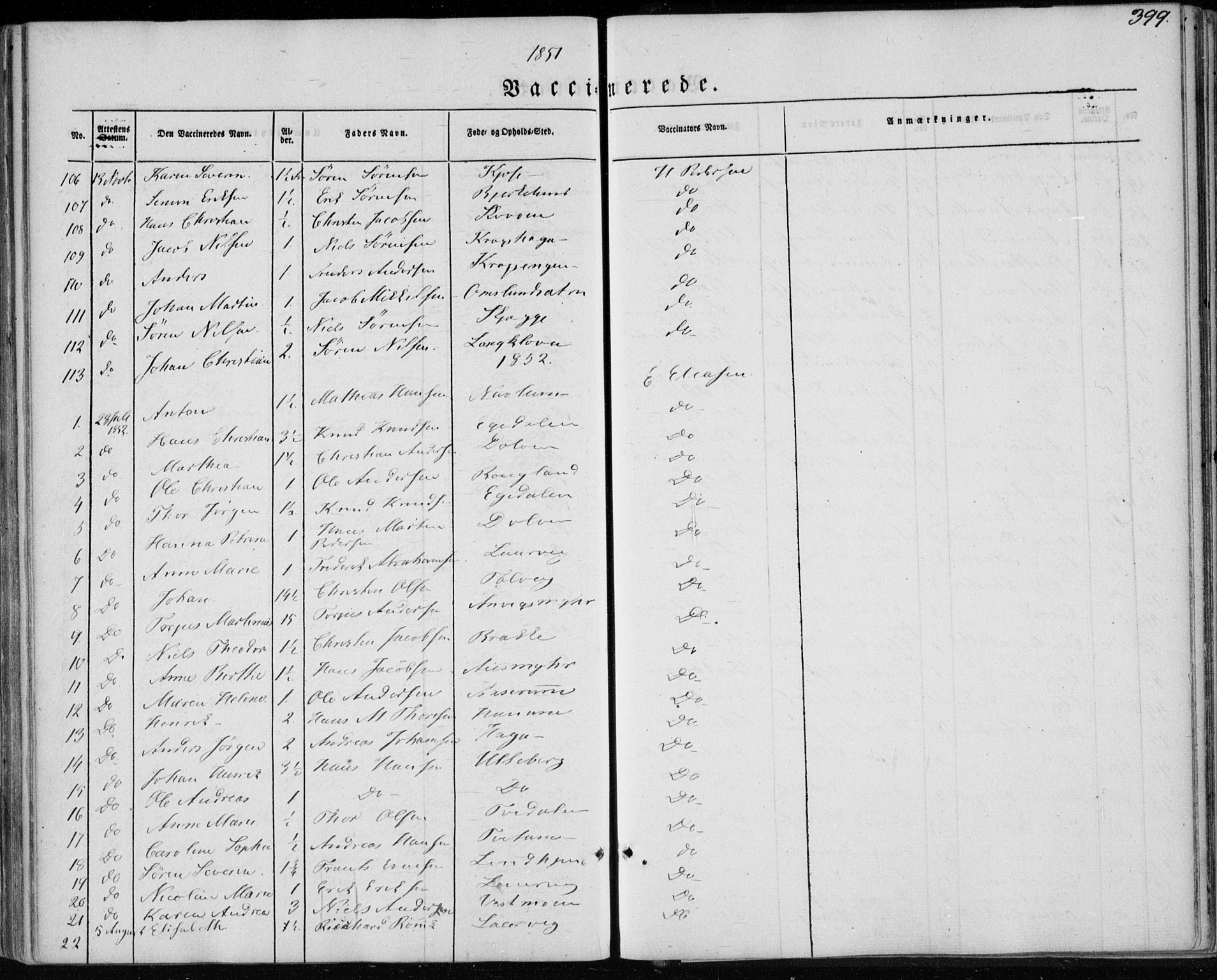 Brunlanes kirkebøker, AV/SAKO-A-342/F/Fa/L0004: Parish register (official) no. I 4, 1846-1862, p. 399