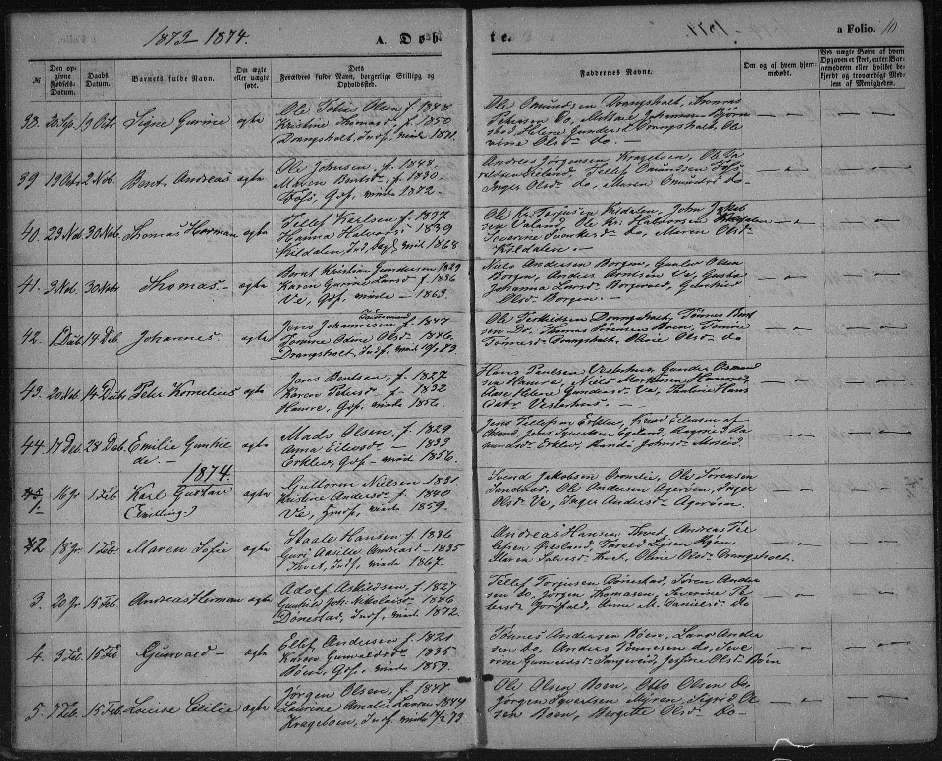 Tveit sokneprestkontor, AV/SAK-1111-0043/F/Fa/L0006: Parish register (official) no. A 6, 1872-1886, p. 10