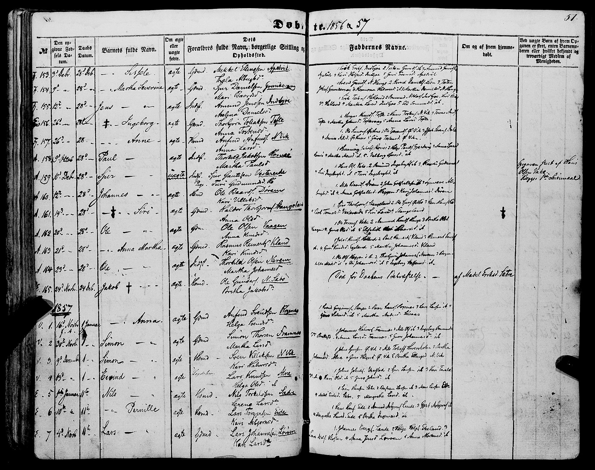 Fjelberg sokneprestembete, SAB/A-75201/H/Haa: Parish register (official) no. A 7, 1851-1867, p. 51