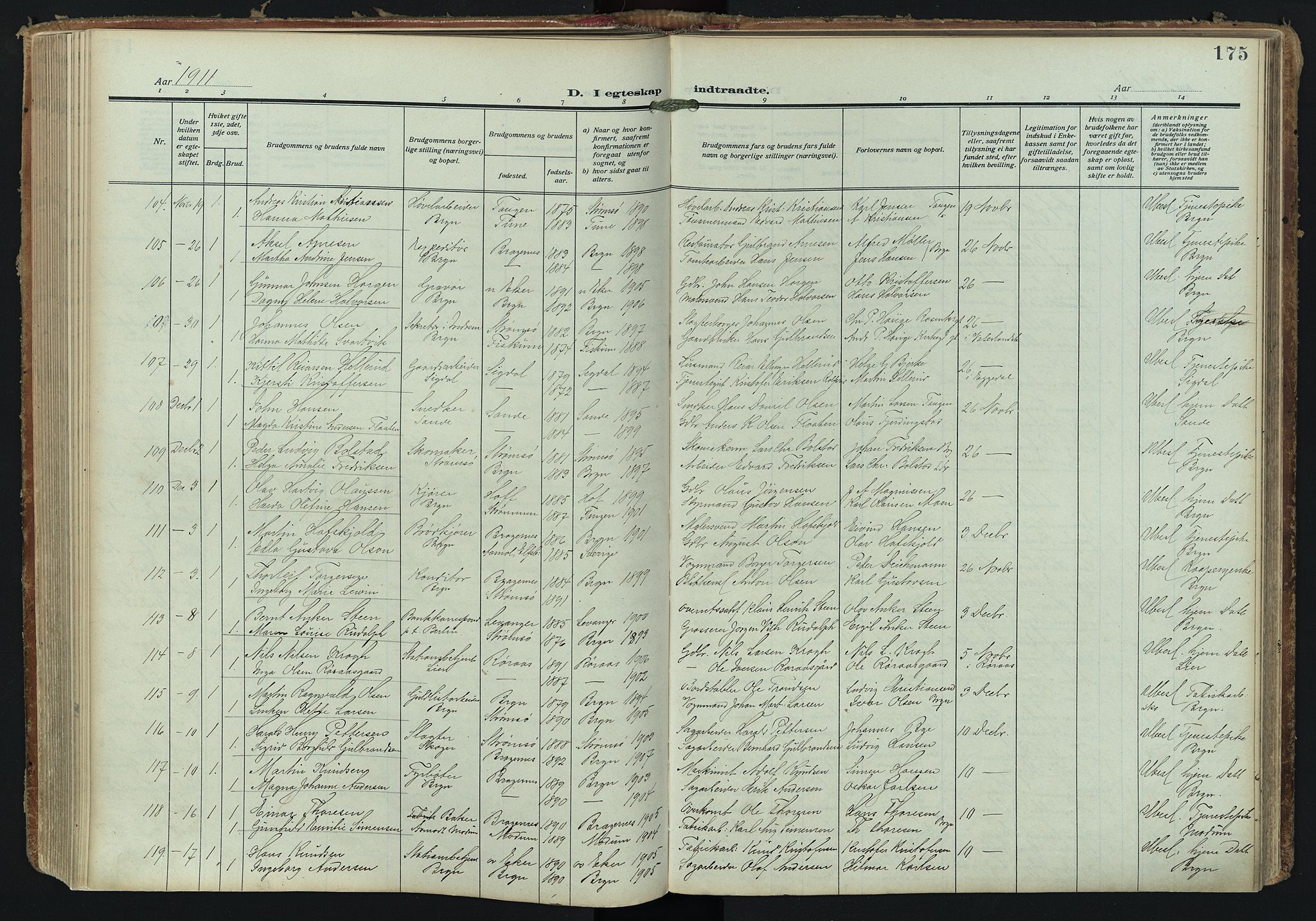 Bragernes kirkebøker, AV/SAKO-A-6/F/Fc/L0008: Parish register (official) no. III 8, 1909-1921, p. 175