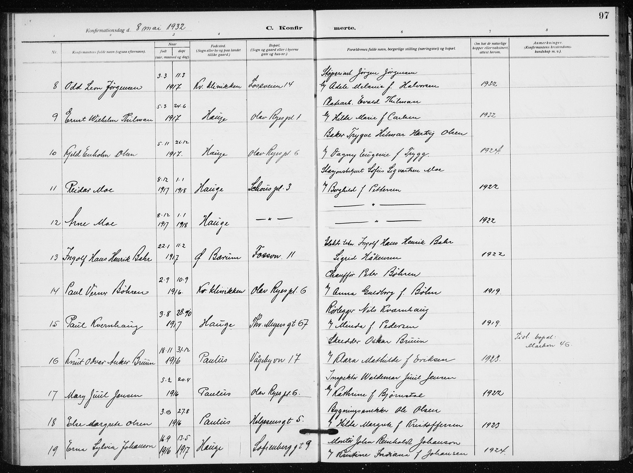 Hauge prestekontor Kirkebøker, SAO/A-10849/F/Fa/L0002: Parish register (official) no. 2, 1917-1938, p. 97