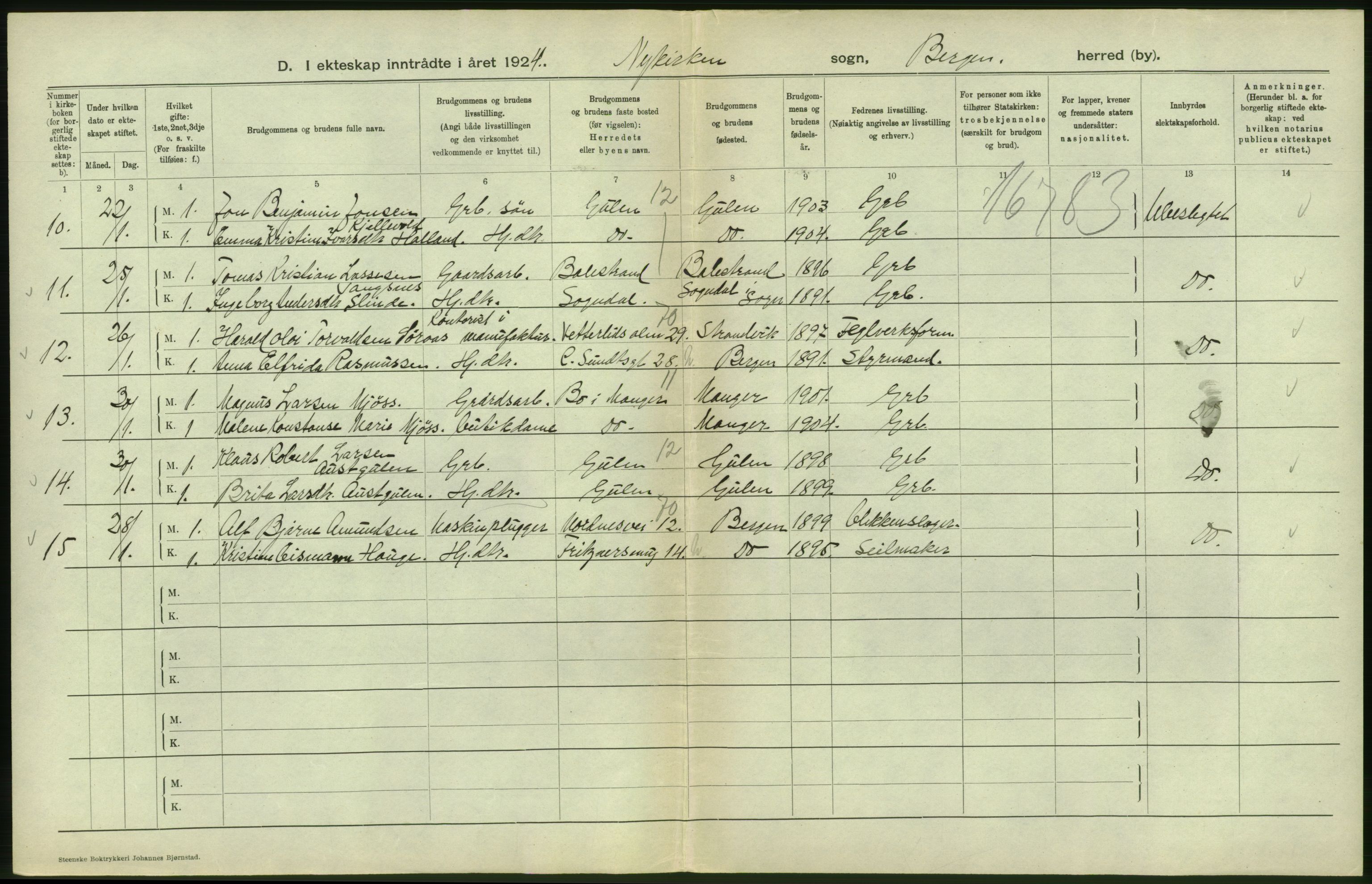 Statistisk sentralbyrå, Sosiodemografiske emner, Befolkning, AV/RA-S-2228/D/Df/Dfc/Dfcd/L0028: Bergen: Gifte, døde., 1924, p. 112
