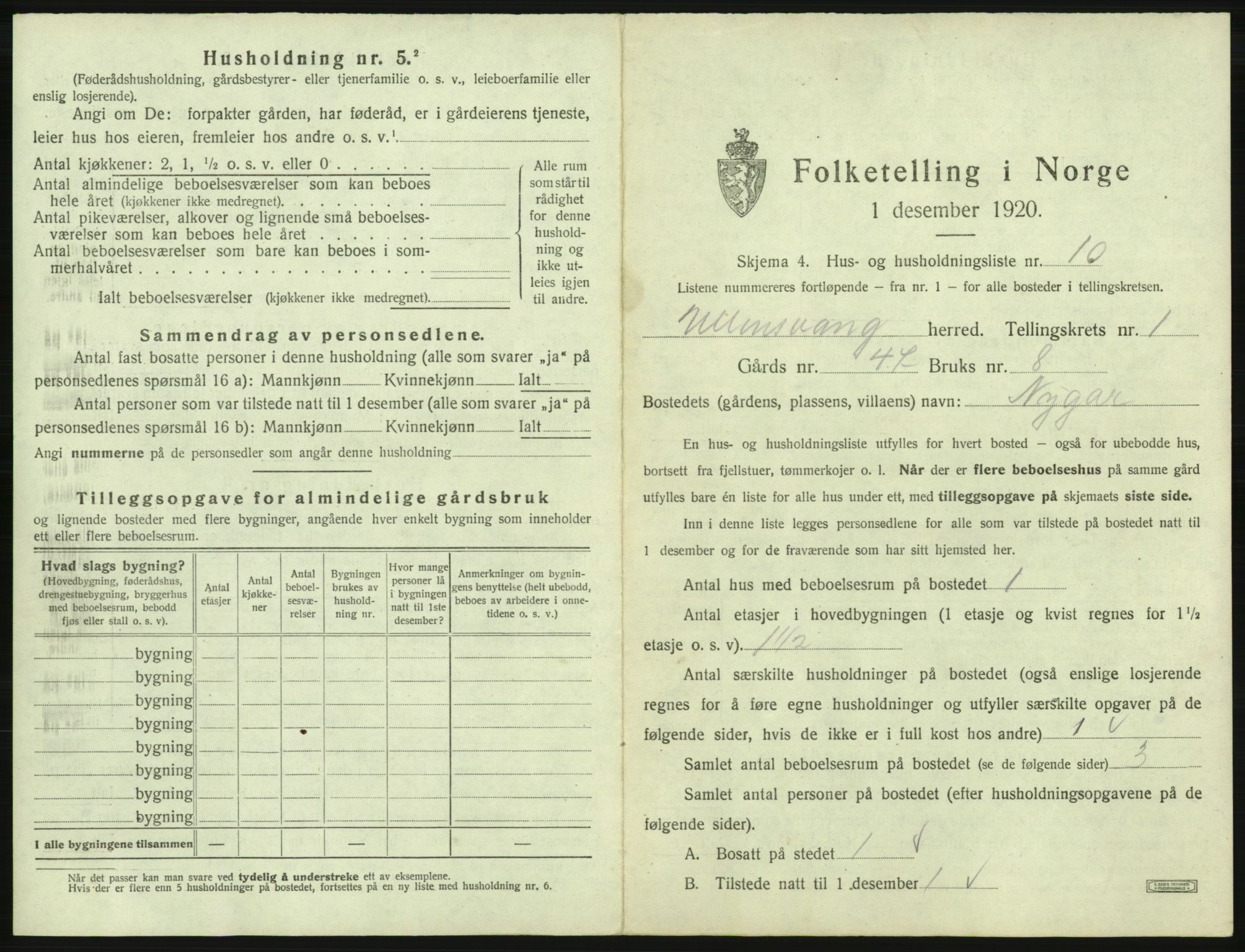 SAB, 1920 census for Ullensvang, 1920, p. 50