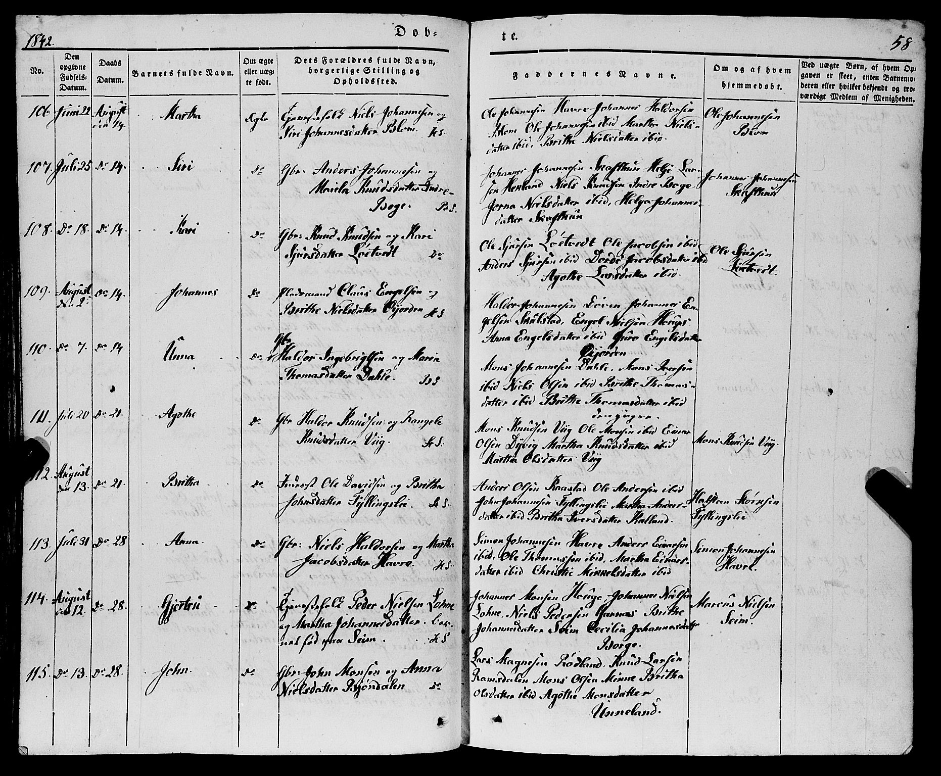 Haus sokneprestembete, AV/SAB-A-75601/H/Haa: Parish register (official) no. A 15, 1838-1847, p. 58