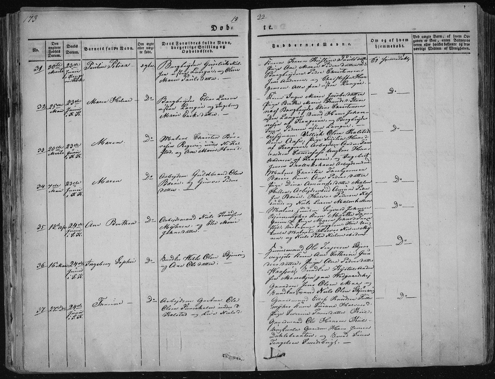 Sannidal kirkebøker, AV/SAKO-A-296/F/Fa/L0006: Parish register (official) no. 6, 1831-1847, p. 173