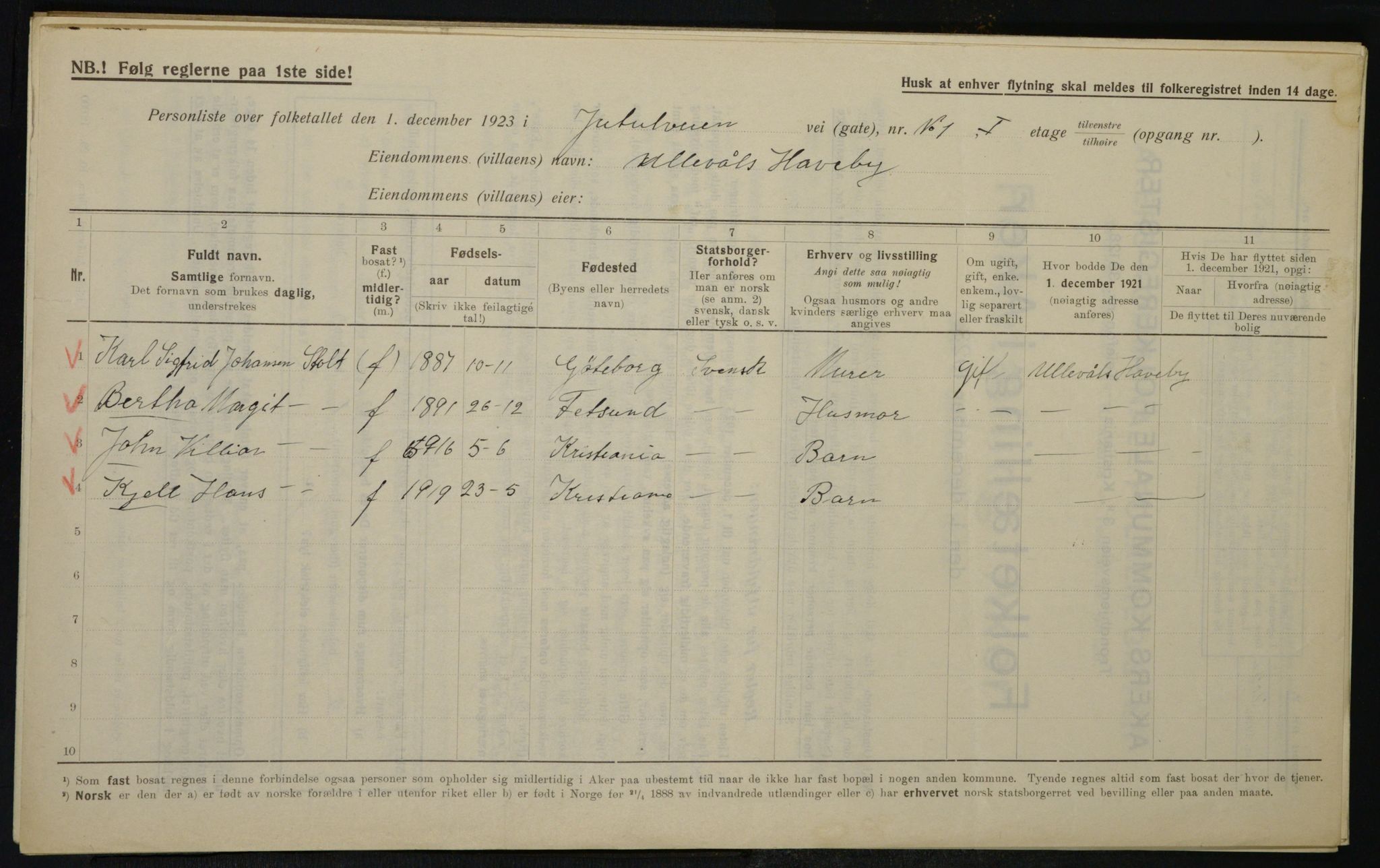 , Municipal Census 1923 for Aker, 1923, p. 21034