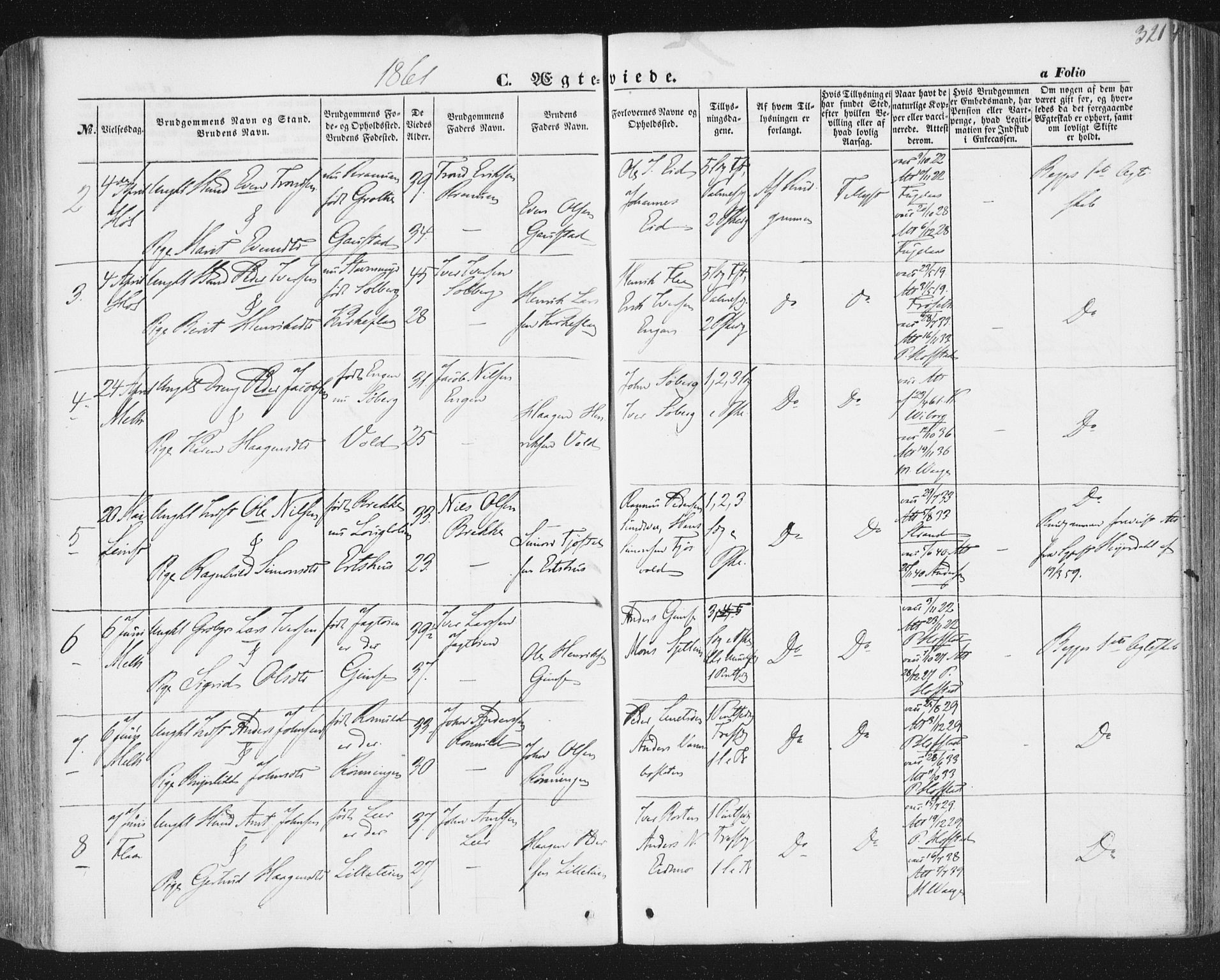 Ministerialprotokoller, klokkerbøker og fødselsregistre - Sør-Trøndelag, SAT/A-1456/691/L1076: Parish register (official) no. 691A08, 1852-1861, p. 321